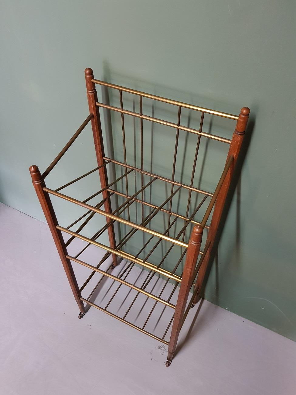 European Oak and Brass Art Deco Magazine Stand Cart in the Style of Ernst Rockhausen