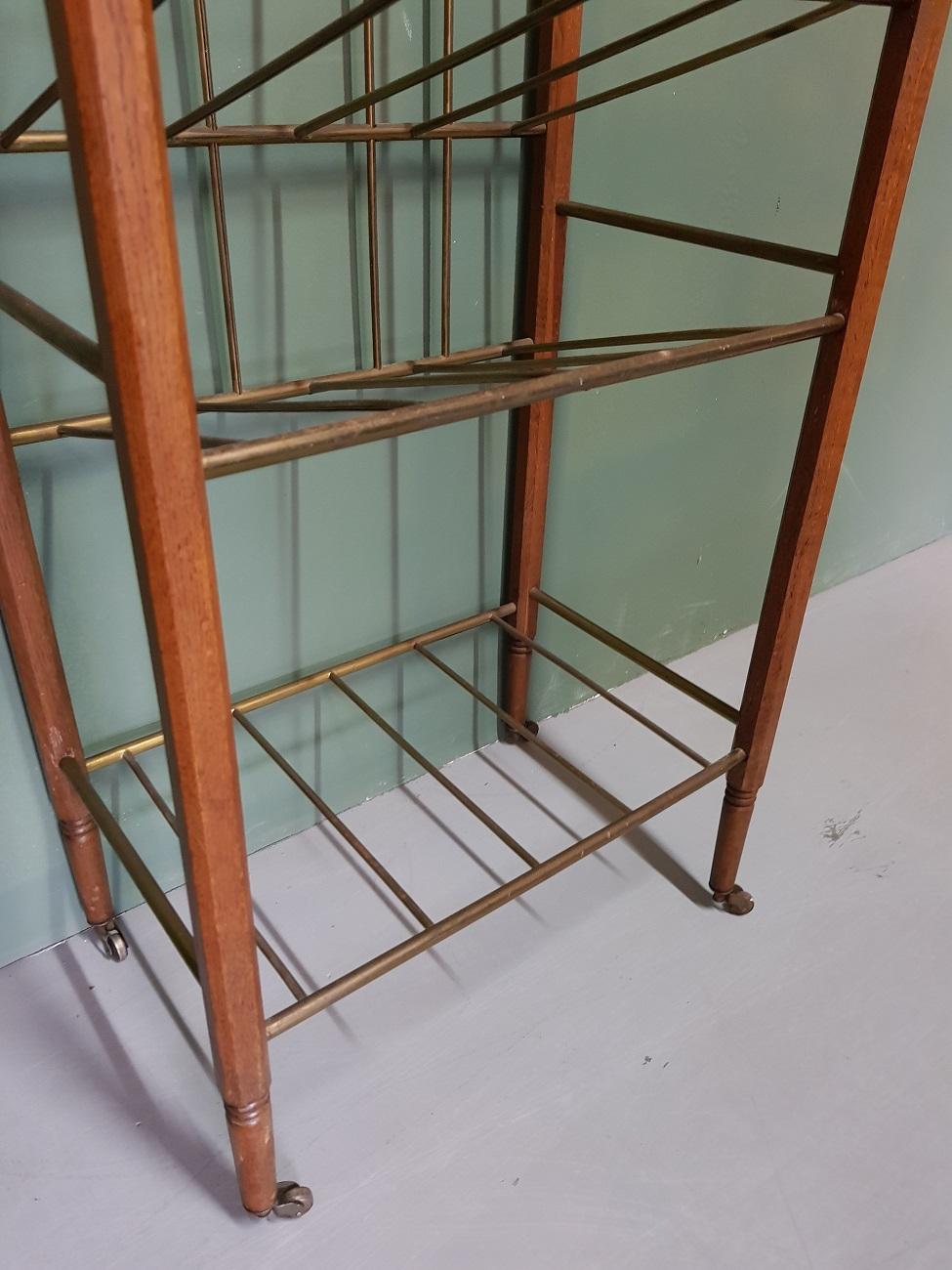 20th Century Oak and Brass Art Deco Magazine Stand Cart in the Style of Ernst Rockhausen