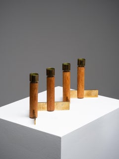 Oak & Brass Candlestick Holder by Hans-Agne Jakobsson, Sweden, 1950s