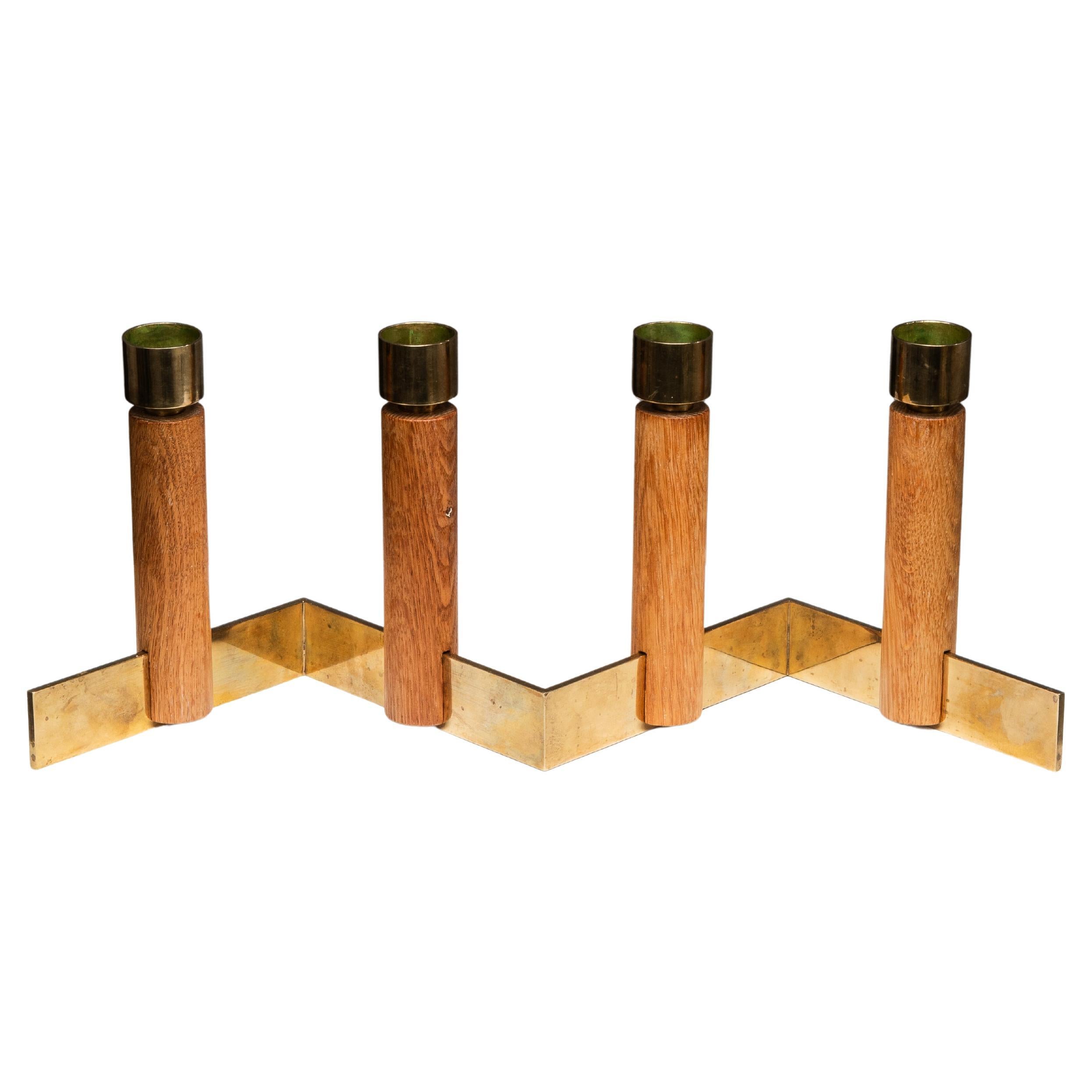 Oak 
Brass Candlestick Holder by Hans-Agne Jakobsson, Sweden, 1950s