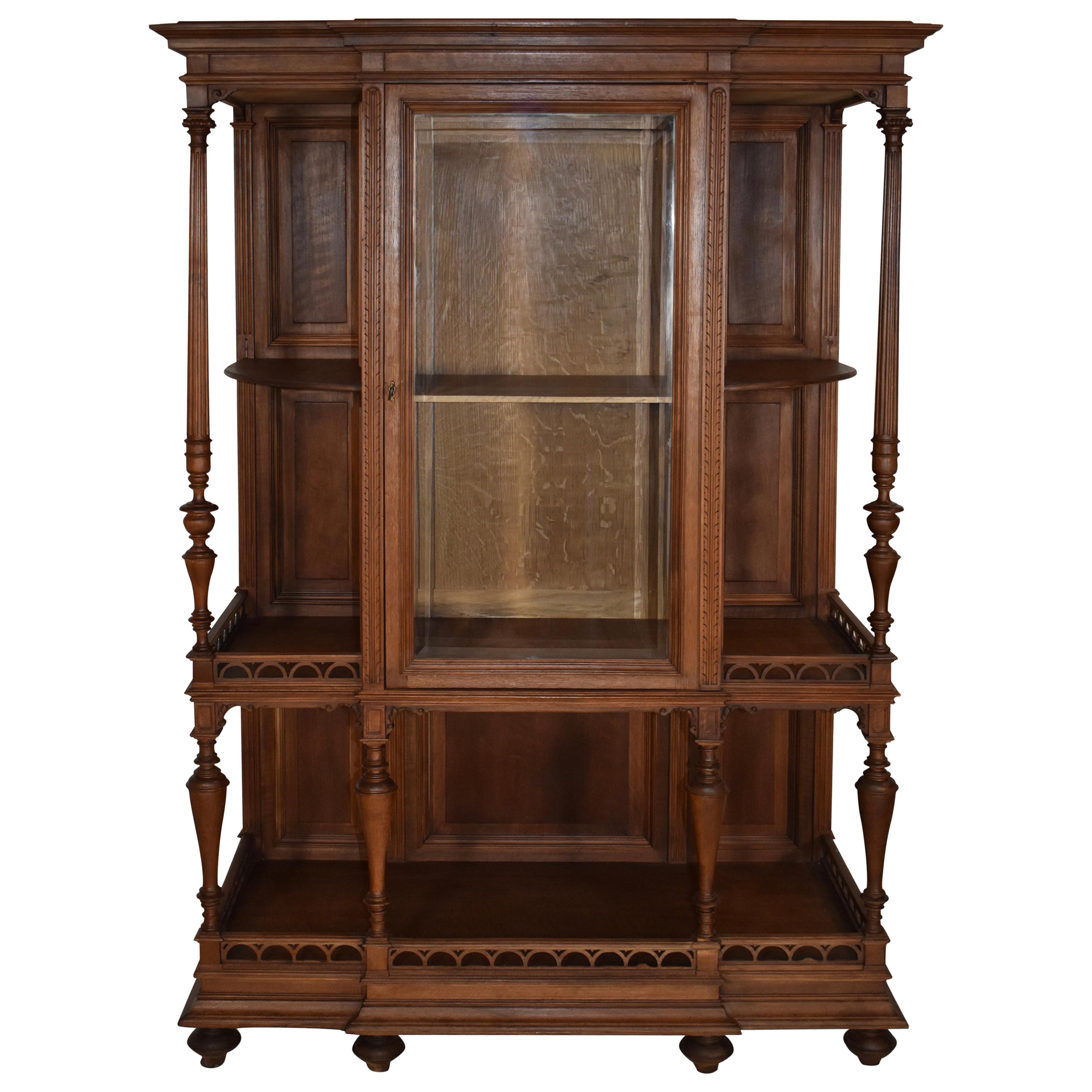 Oak Breakfront Vitrine, circa 1920 For Sale