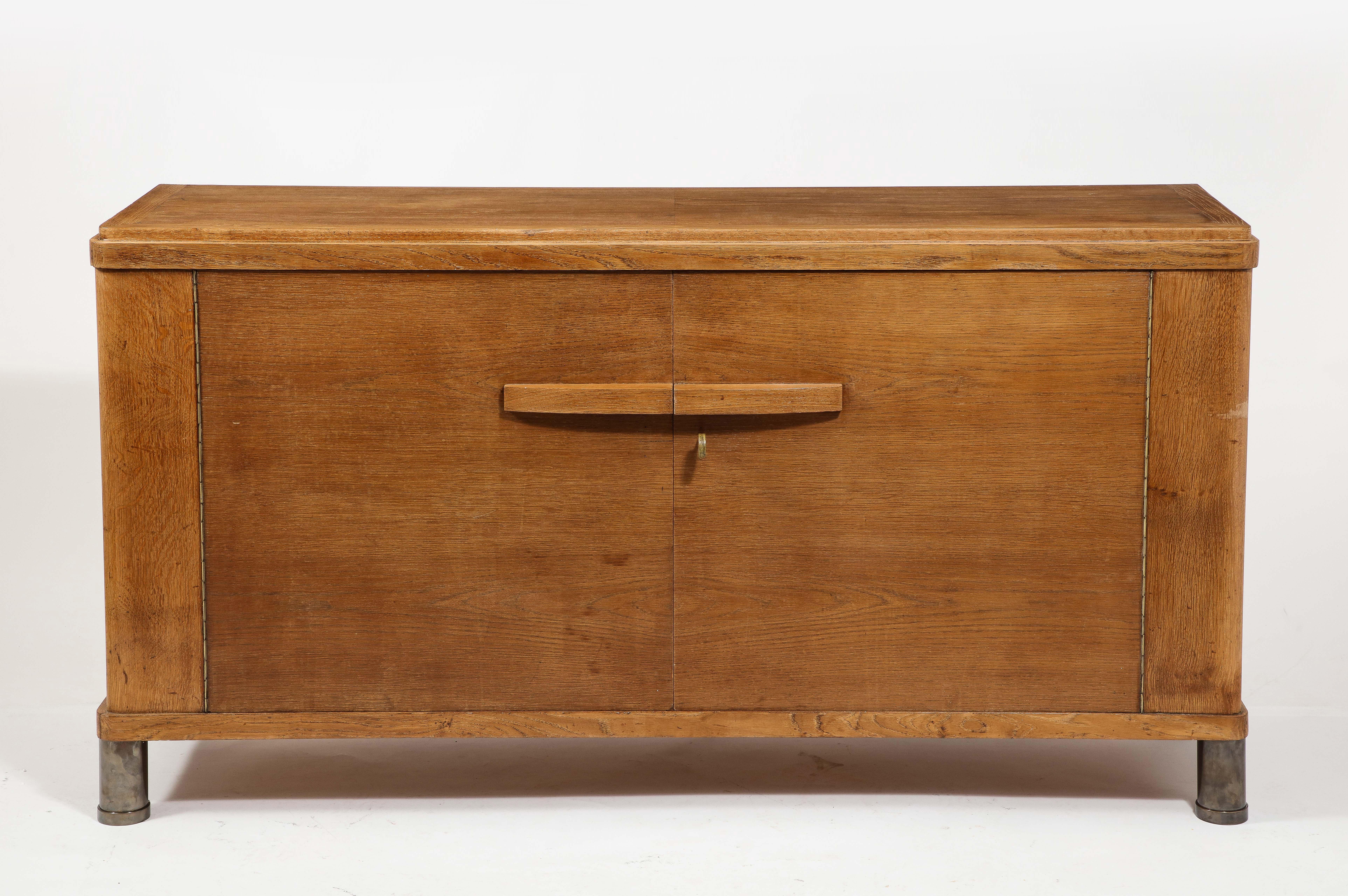Oak & Bronze Cabinet Attributed to Jacques Adnet, France 1940's 2
