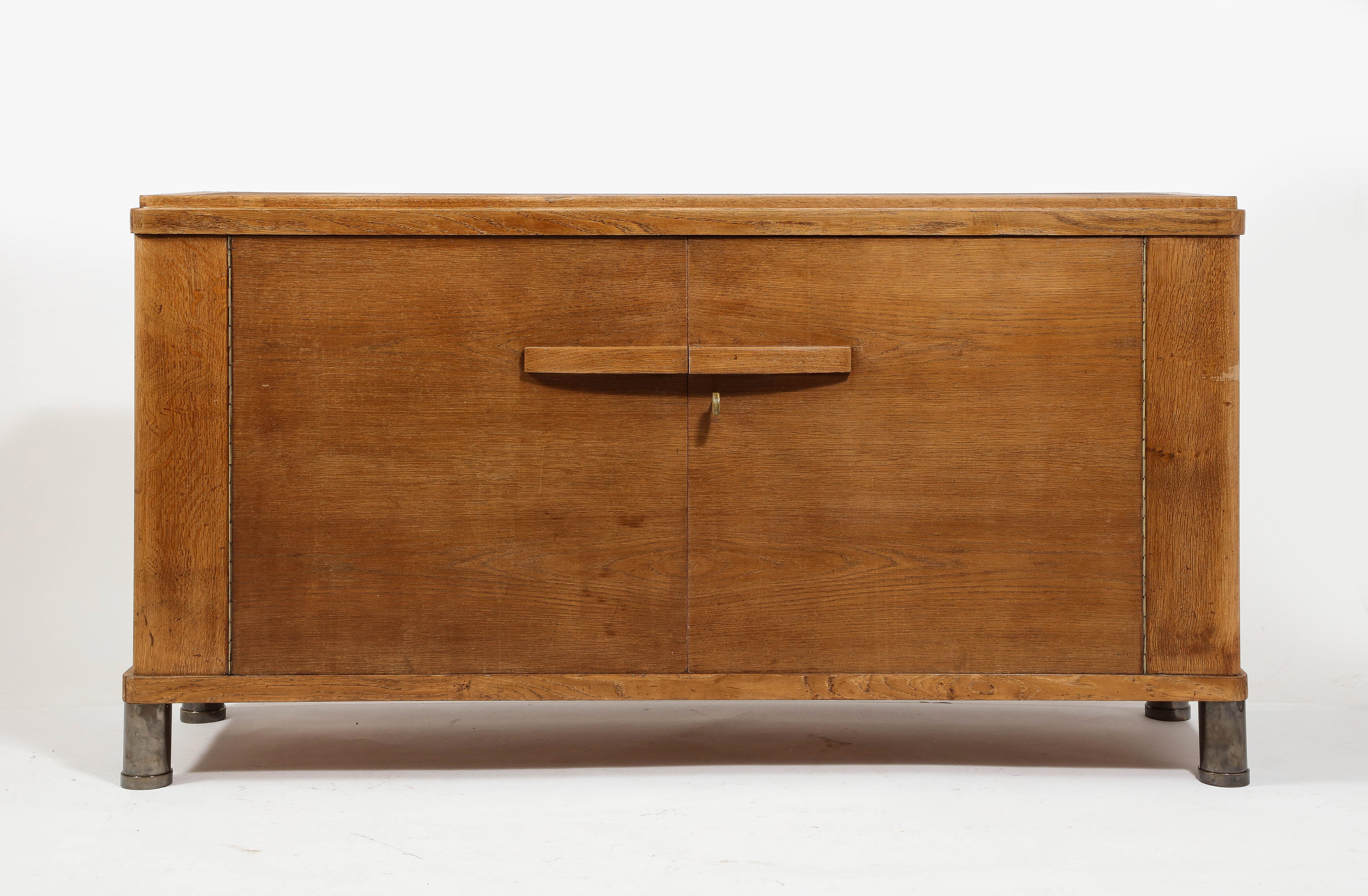 Oak & Bronze Cabinet Attributed to Jacques Adnet, France 1940's For Sale 3