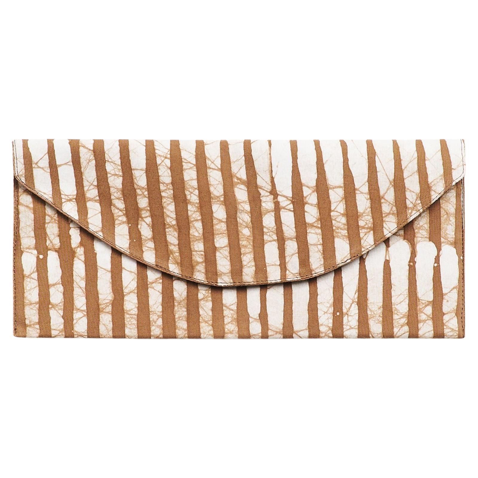Oak Brown Stripes Wax Block Printed Modern Artisanal Envelope Pouch
