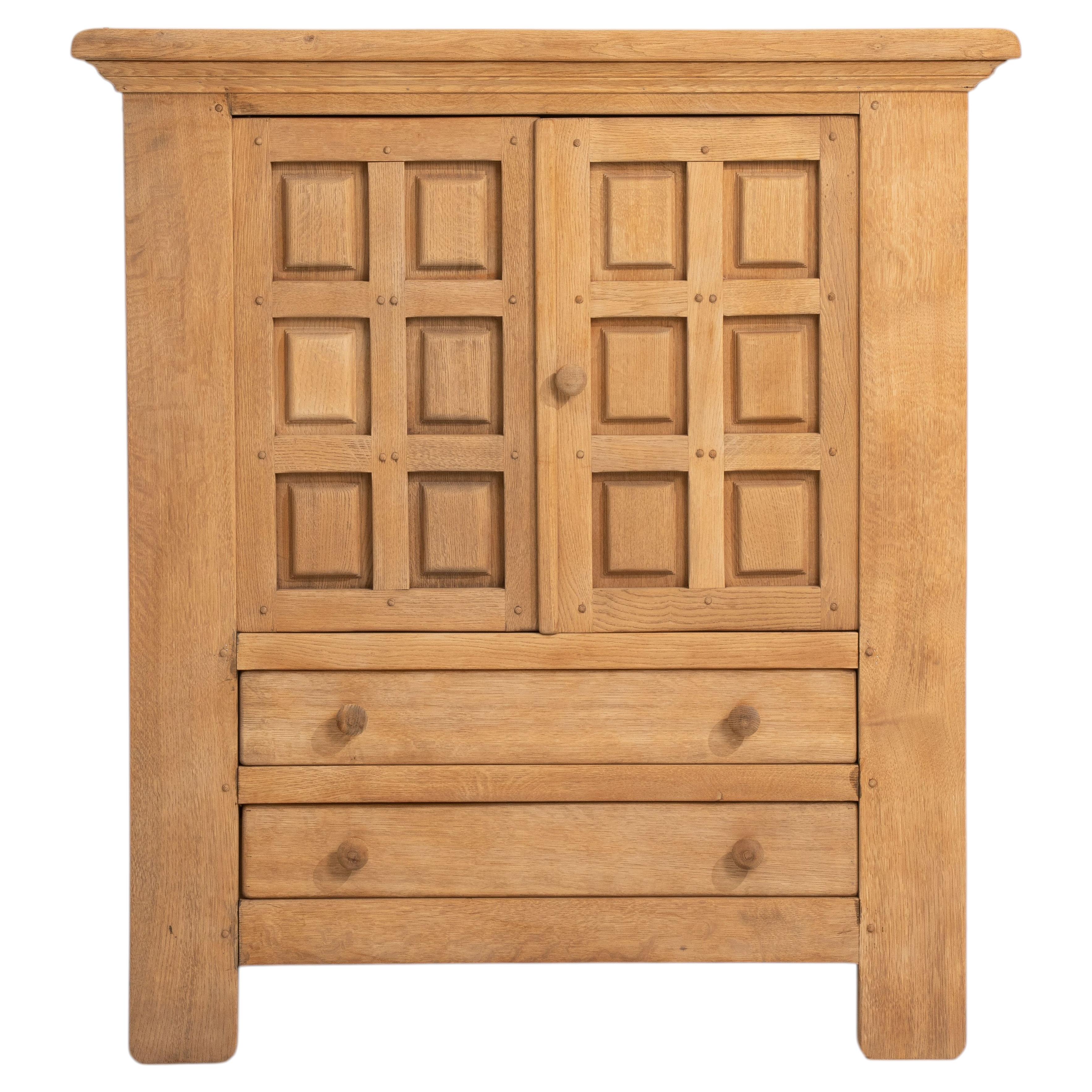 Brutalist Oak Buffet, French Design Circa 1970, Textured Cabinet