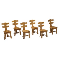 Oak Brutalist Dining Chairs, Mid-Century Modern, Rustic, Craftsmanship, 1960's