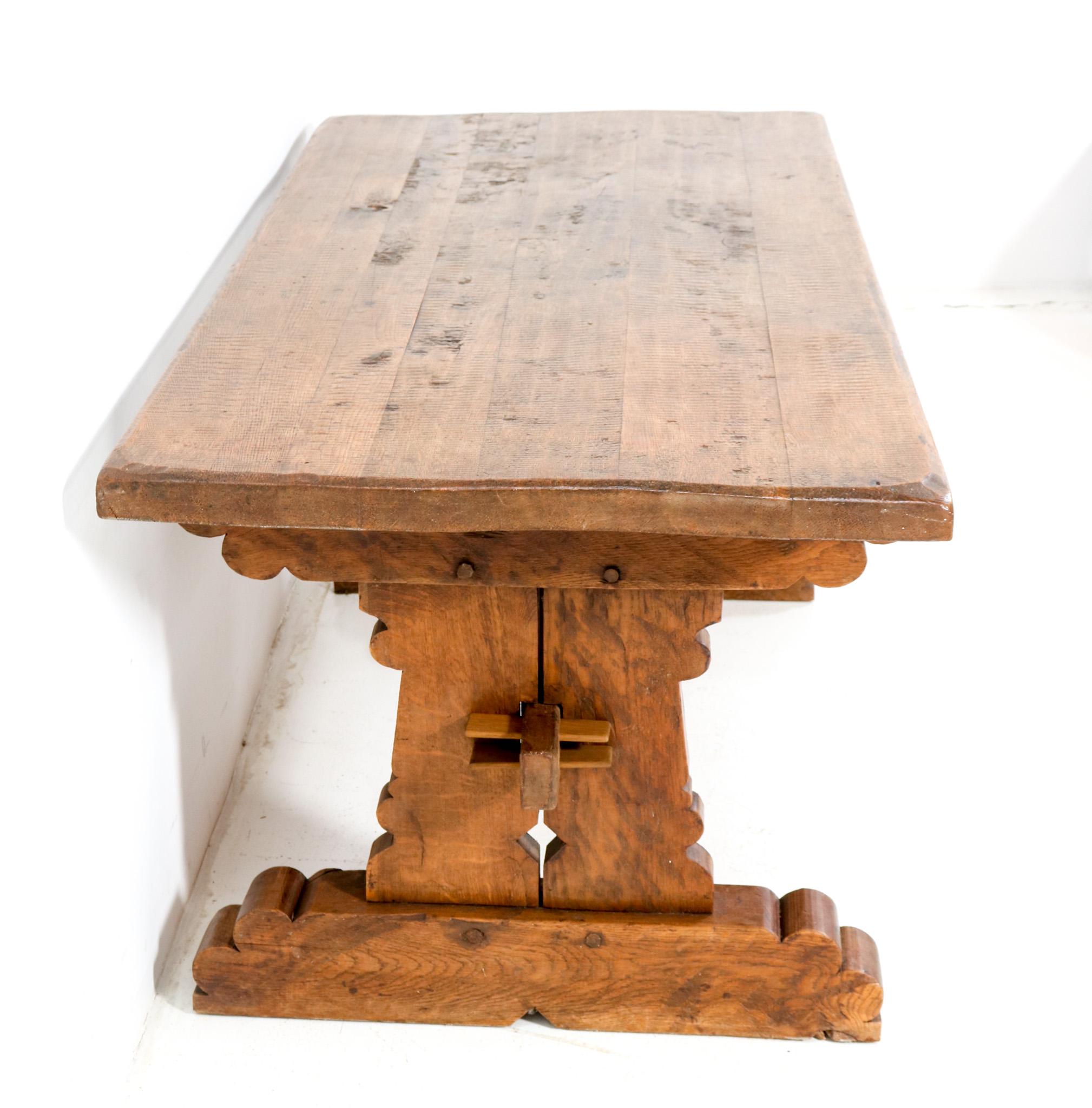 Dutch Oak Brutalist Dining Room Table or Refectory Table, 1970s For Sale