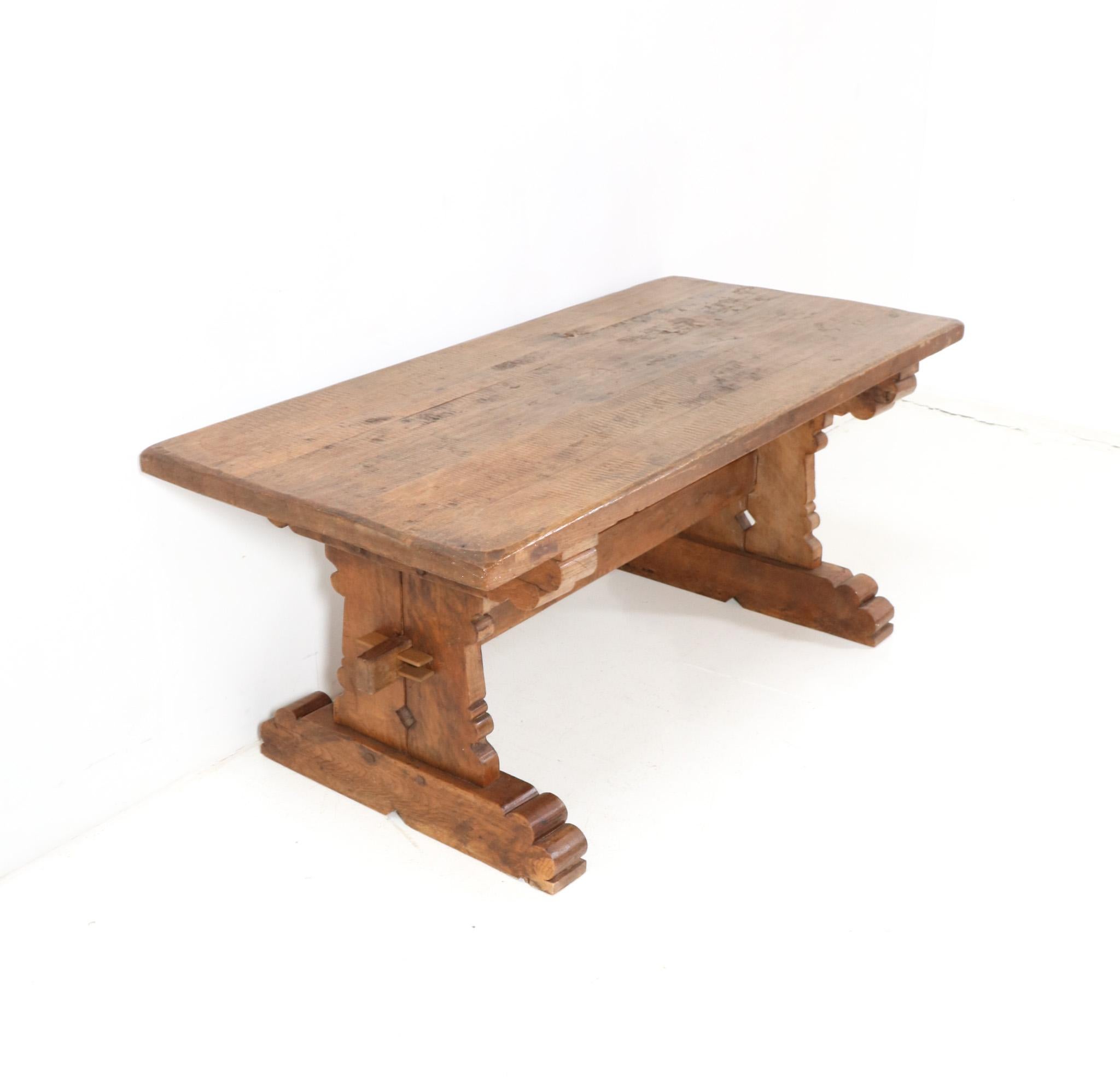Late 20th Century Oak Brutalist Dining Room Table or Refectory Table, 1970s For Sale