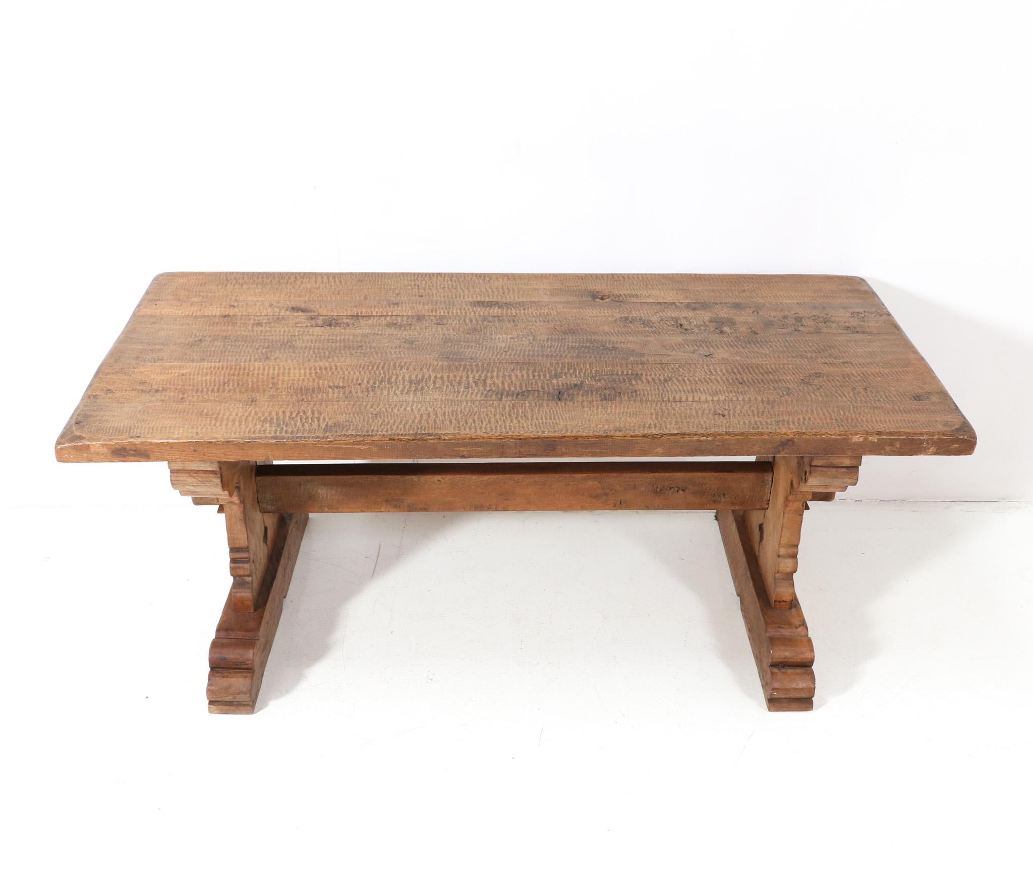Oak Brutalist Dining Room Table or Refectory Table, 1970s For Sale 1