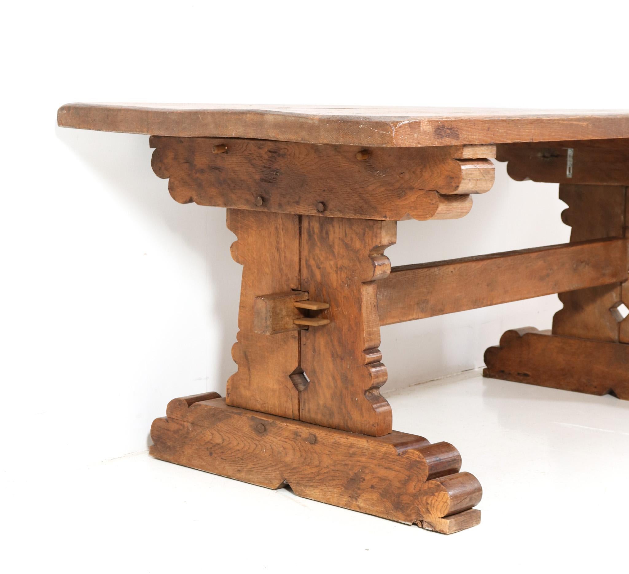 Oak Brutalist Dining Room Table or Refectory Table, 1970s For Sale 2