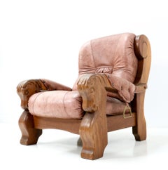 Oak Brutalist Lounge Chair, 1980s