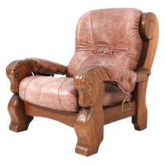 Oak Brutalist Lounge Chair, 1980s