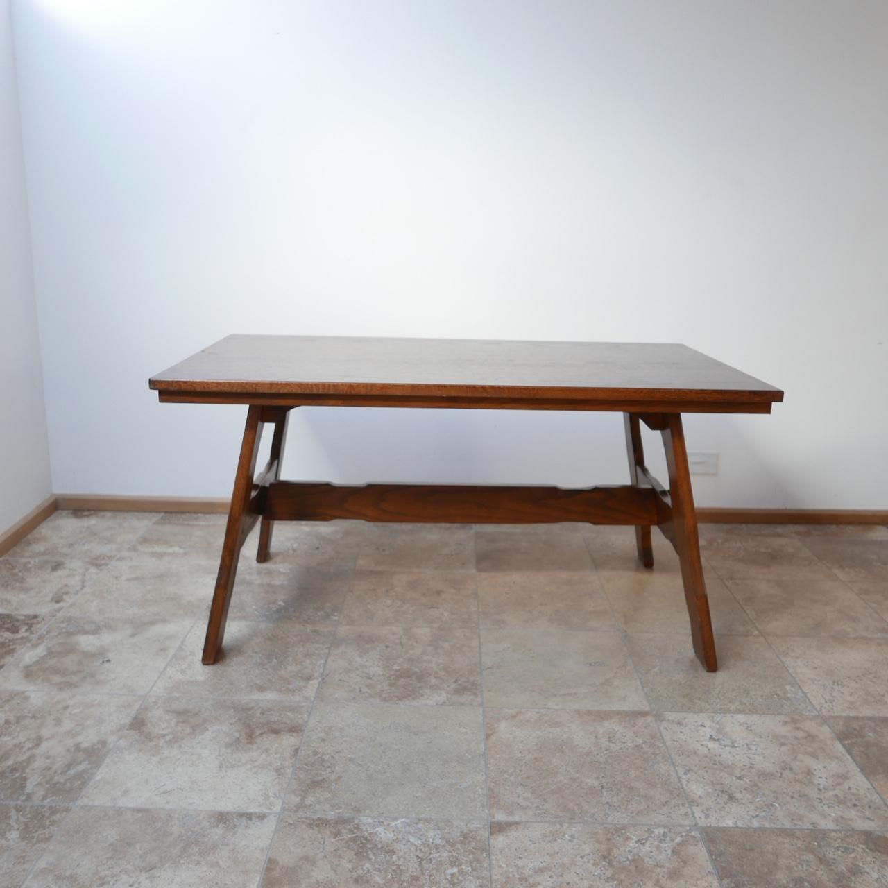 A good sized four-six-seat dining table.

Brutalist, Belgium, circa 1970s.

Solid oak.

In immaculate condition.

Dimensions: 150 W x 84 D x 75 H in cm.
 