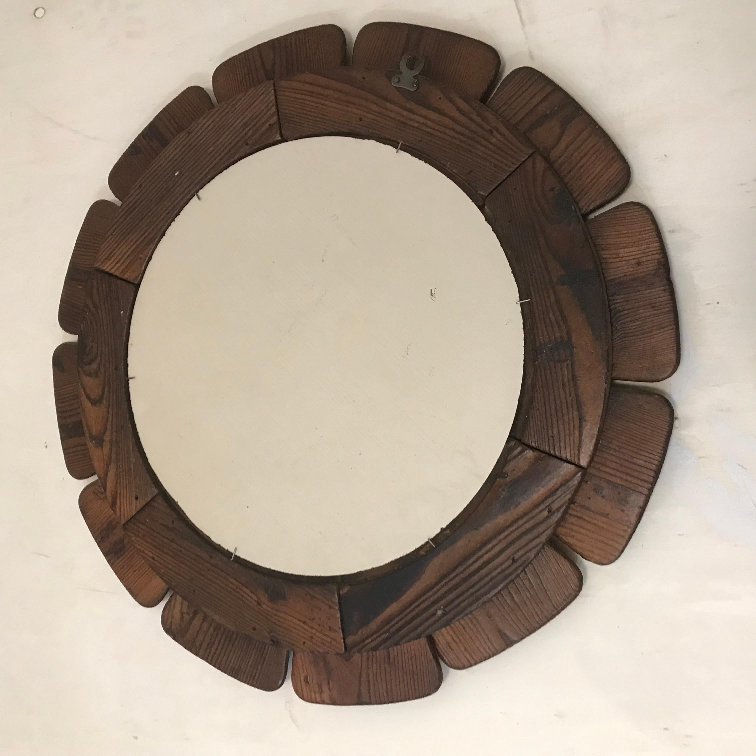 French Oak brutalist miror, french 1970 For Sale
