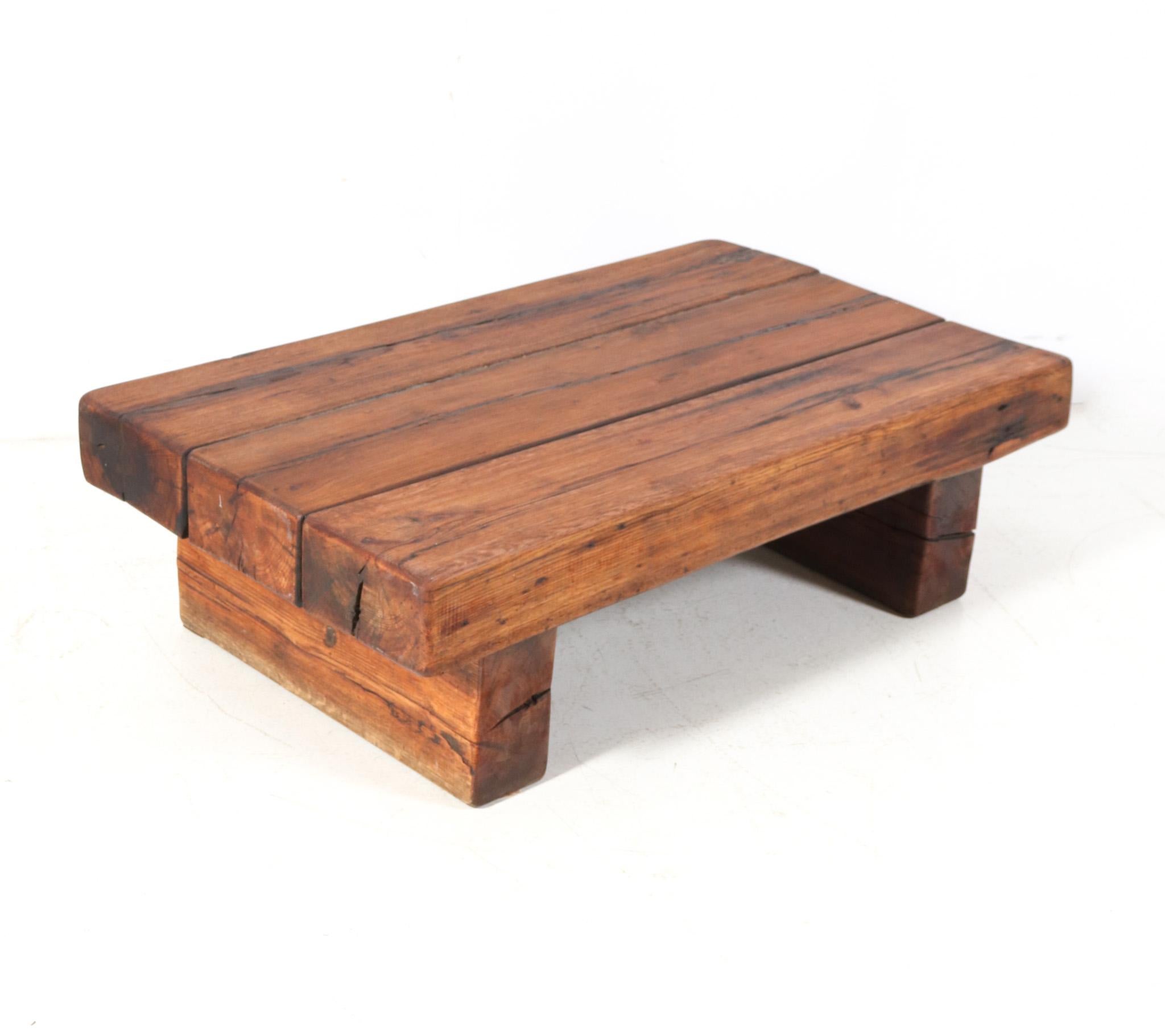 Mid-20th Century Oak Brutalist Rustic Coffee Table or Cocktail Table, 1960s For Sale