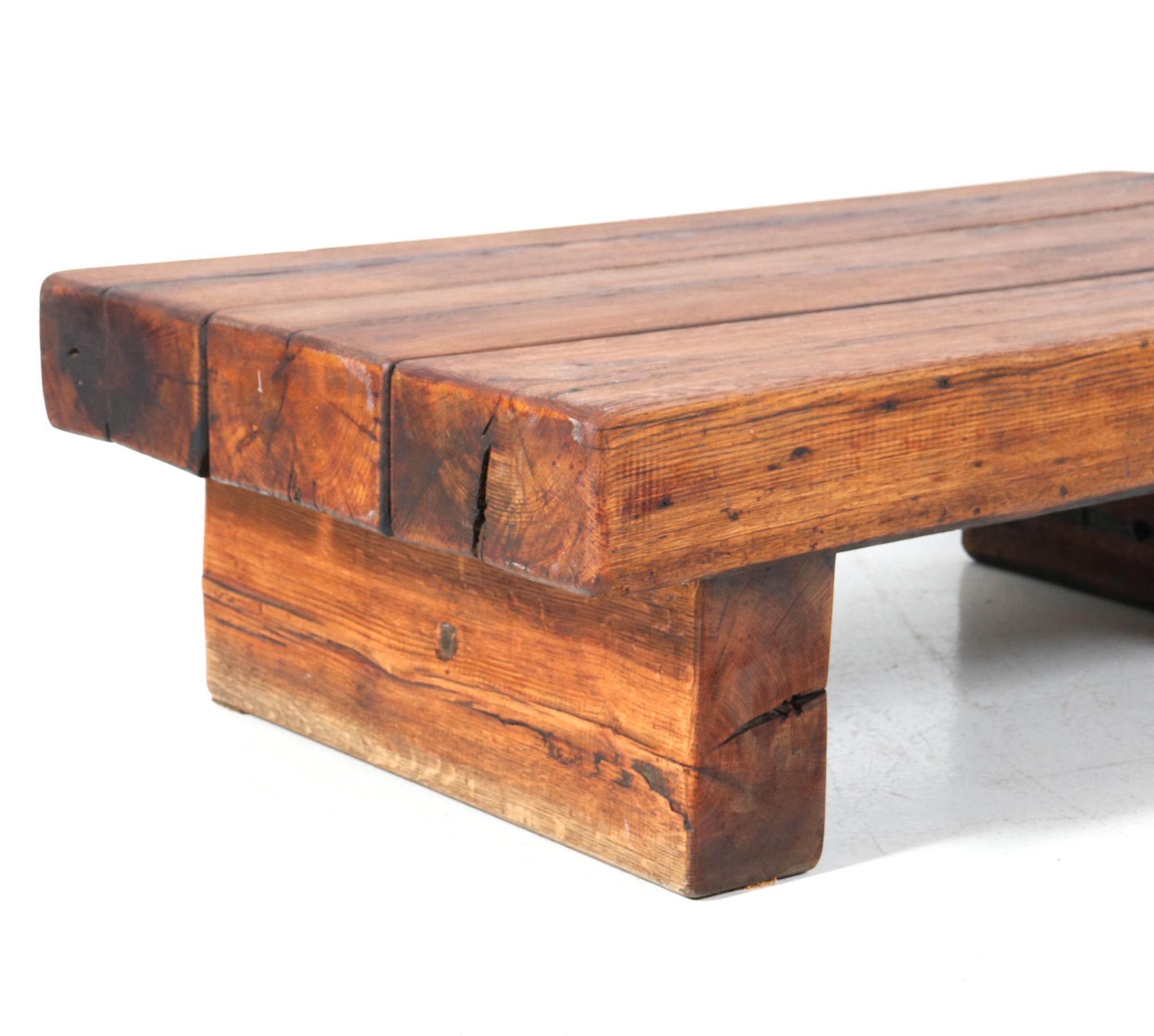 Oak Brutalist Rustic Coffee Table or Cocktail Table, 1960s For Sale 1