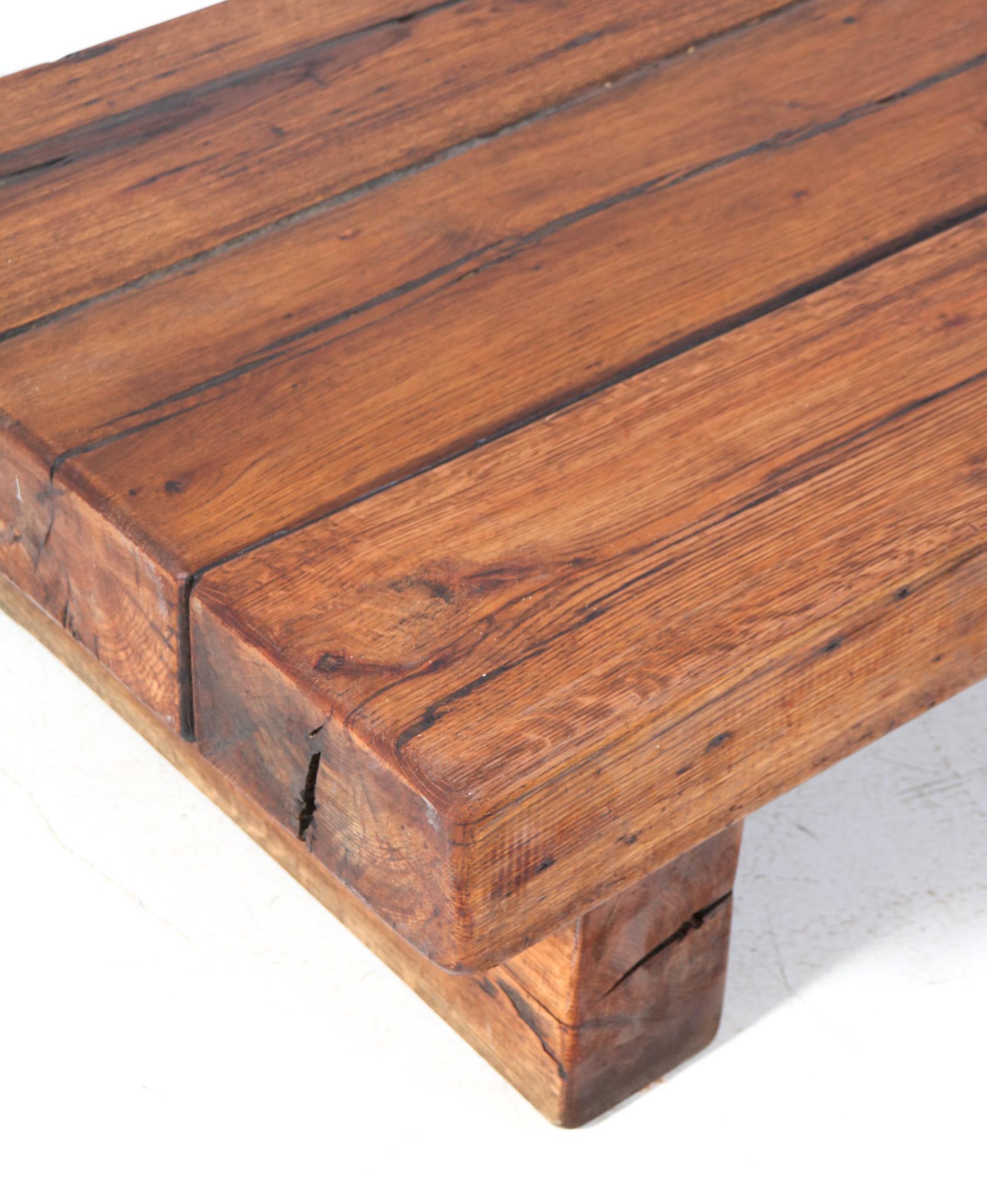 Oak Brutalist Rustic Coffee Table or Cocktail Table, 1960s For Sale 2