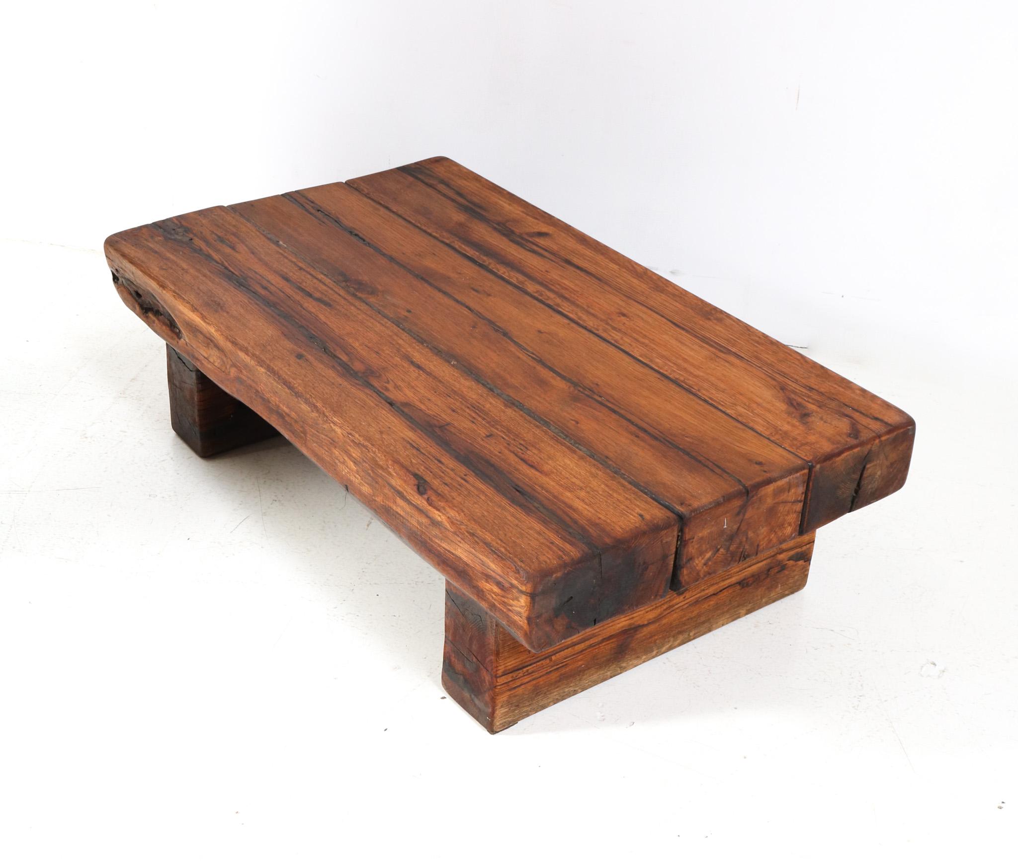 Oak Brutalist Rustic Coffee Table or Cocktail Table, 1960s For Sale 4