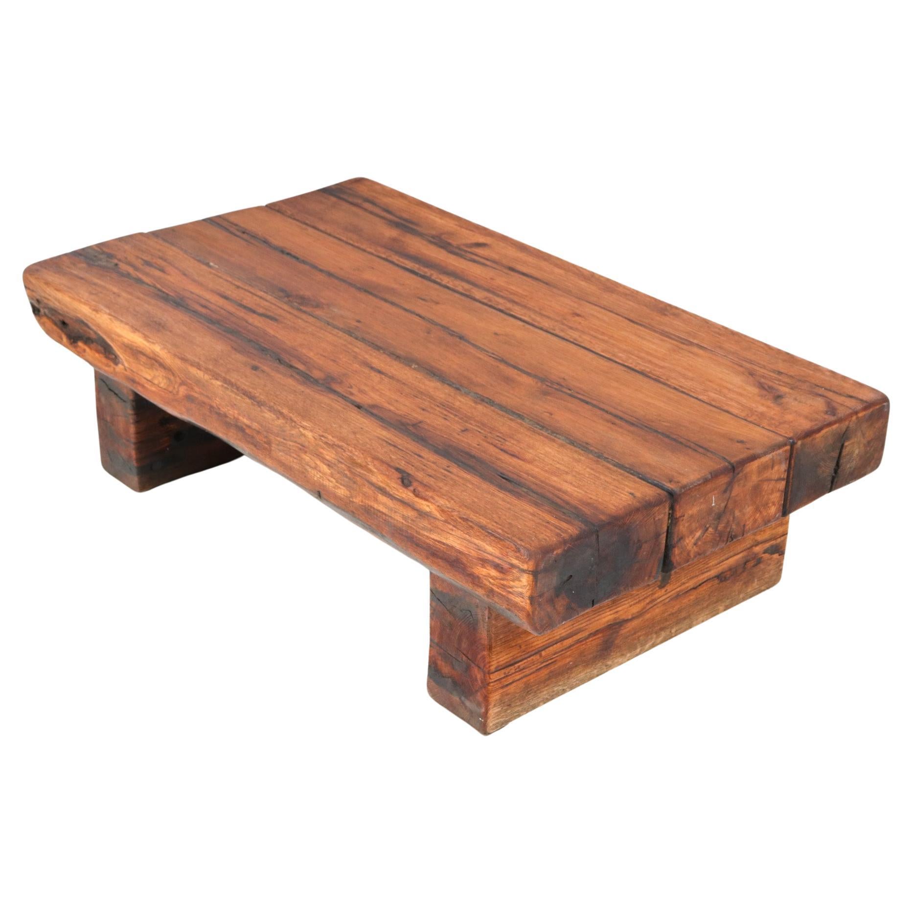 Oak Brutalist Rustic Coffee Table or Cocktail Table, 1960s For Sale