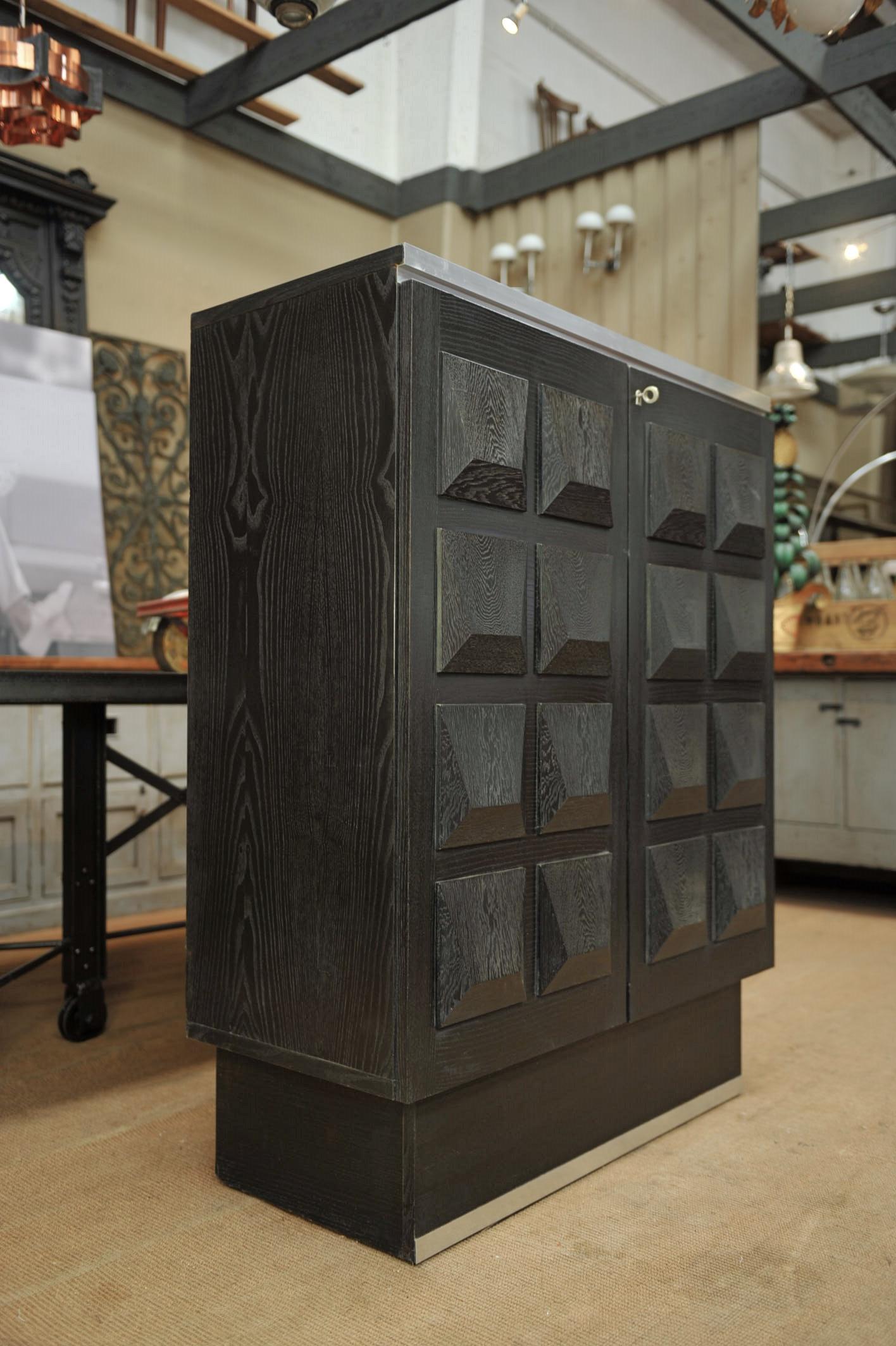 Oak Brutalist Two-Door Cabinet, circa 1970 4