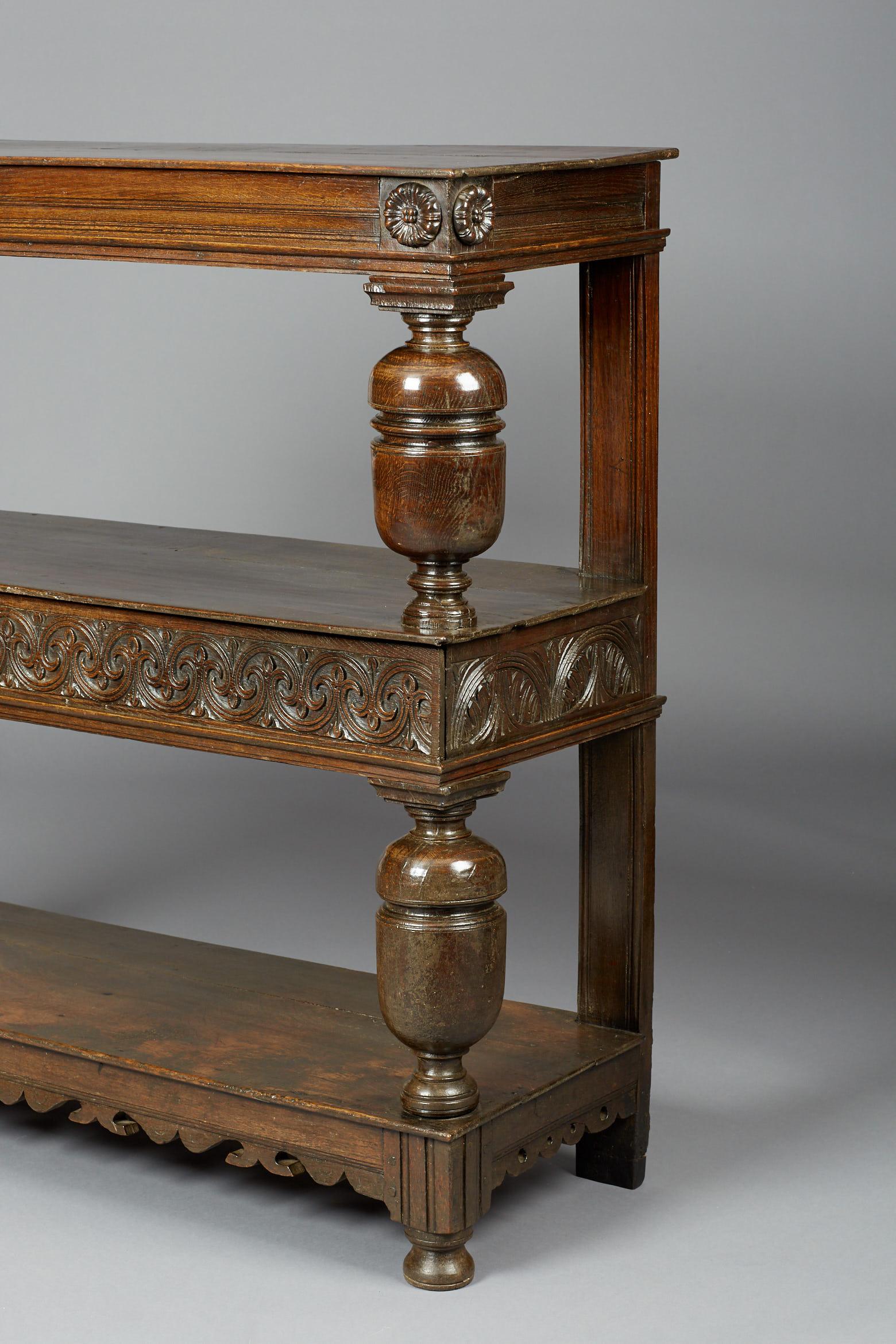 18th Century and Earlier Oak Buffet Three-Tier, Charles I, English, East Anglia, circa 1630