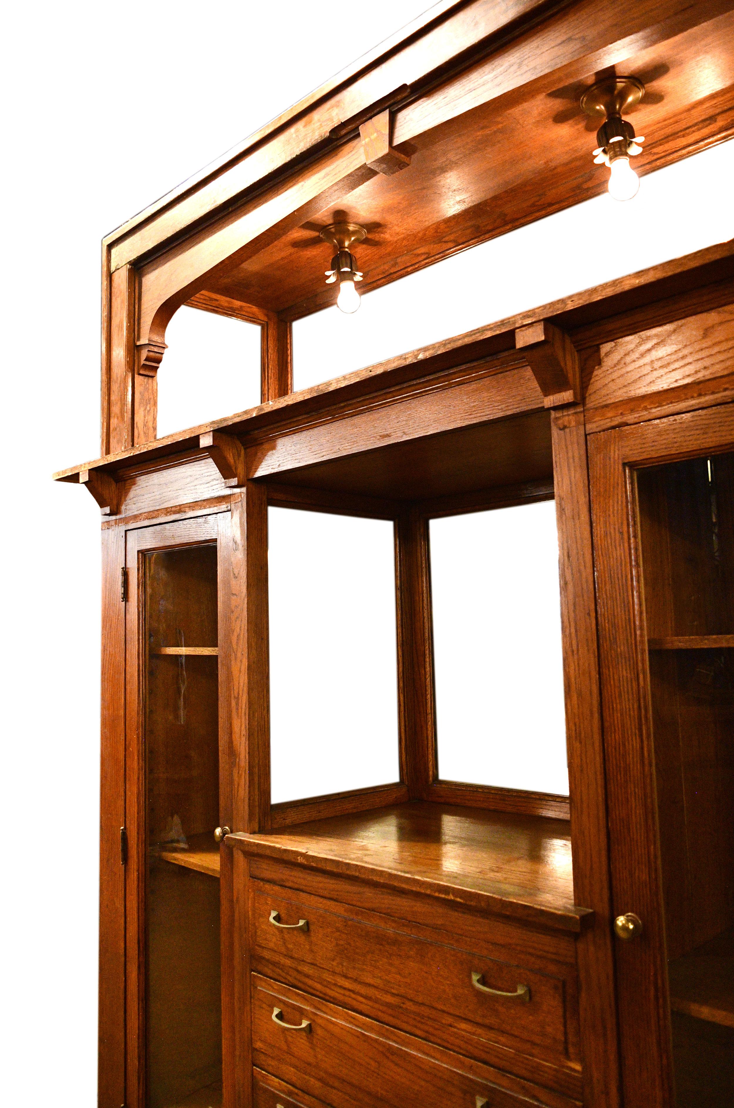 American Oak Buffet with Integrated Floral Flushmount Lights