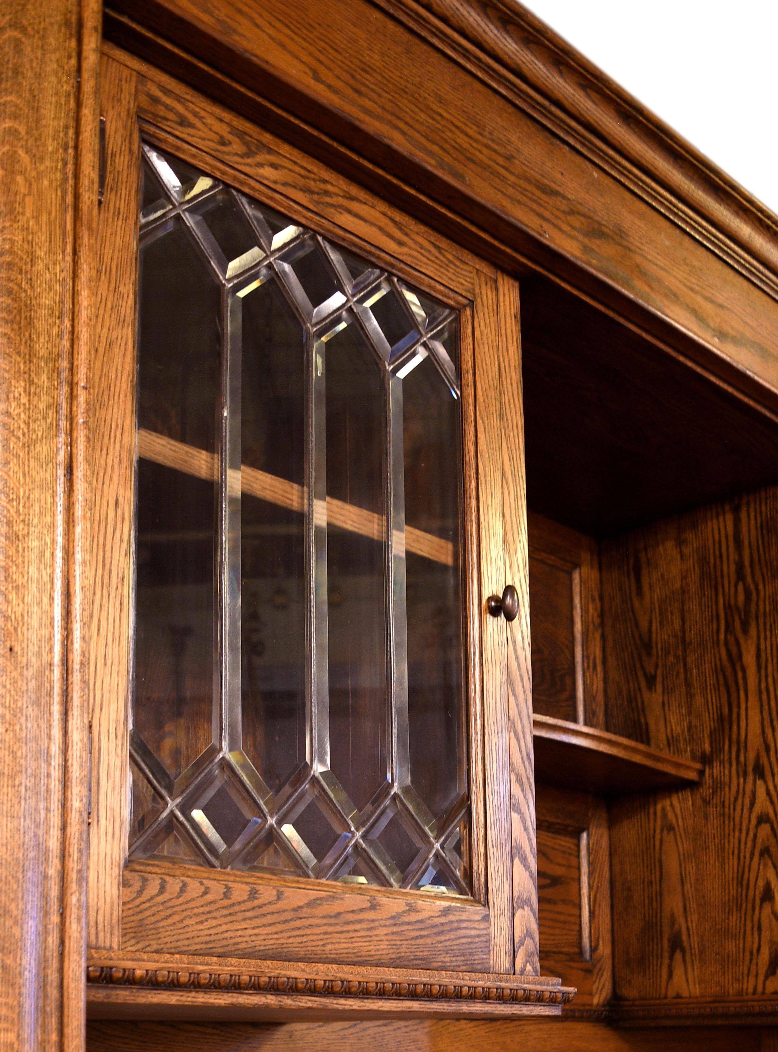 American Oak Buffet with Leaded Glass Doors