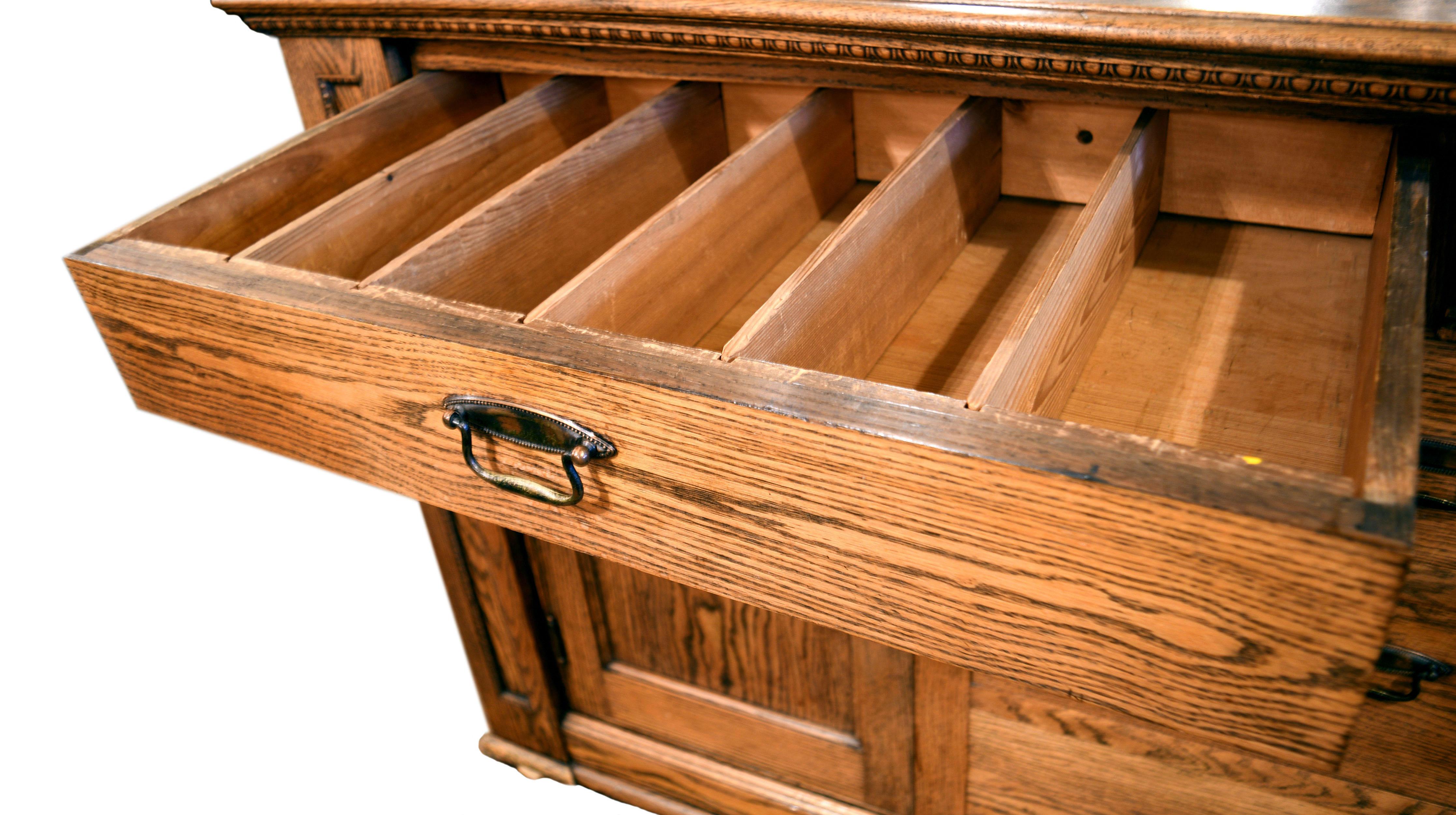 Early 20th Century Oak Buffet with Leaded Glass Doors
