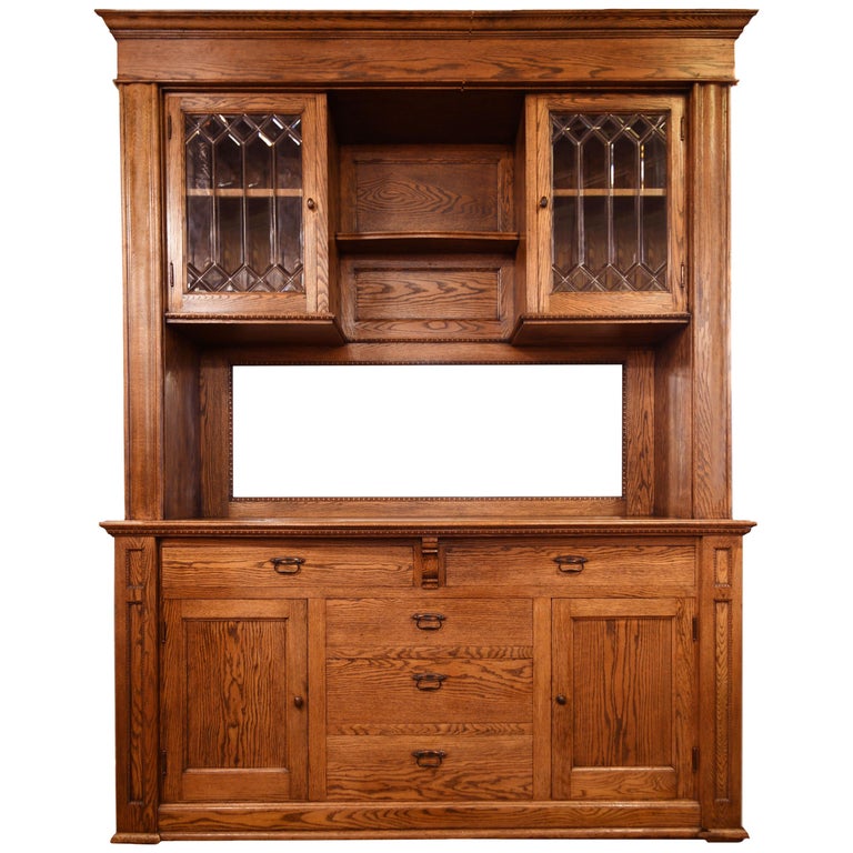 Oak Buffet with Leaded Glass Doors at 1stDibs stained glass buffet