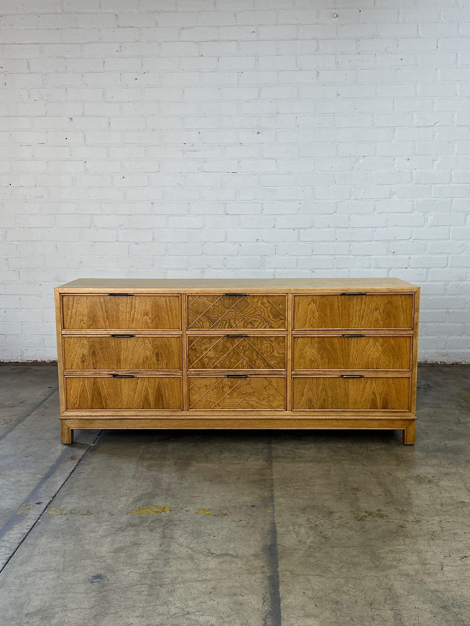 Mid-Century Modern Oak & Burl wood Dresser by American of Martinsville