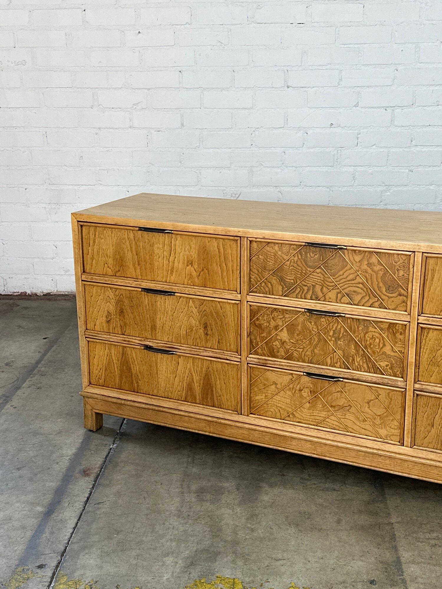 Late 20th Century Oak & Burl wood Dresser by American of Martinsville