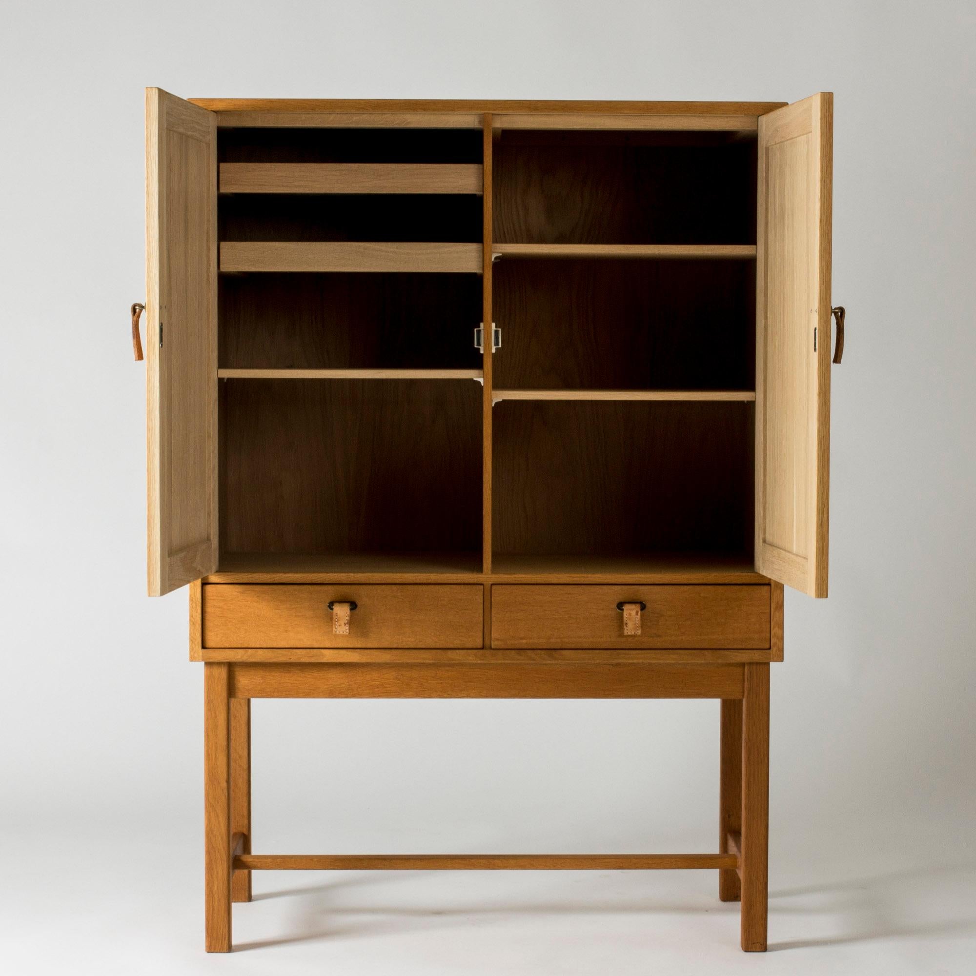 Leather Oak Cabinet by Kurt Østervig, K. P. Møbler, Denmark, 1960s