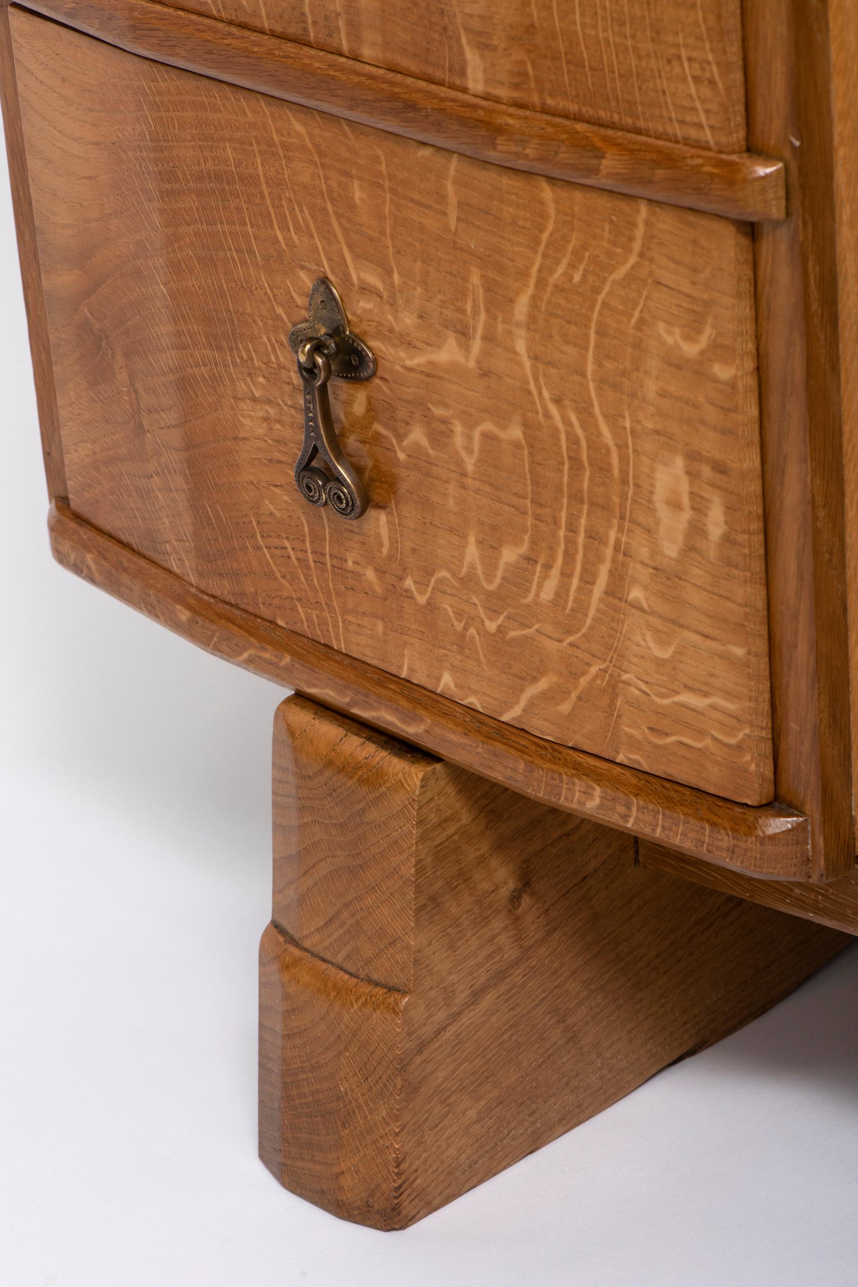 Oak Cabinet by Peter Waals with Wrought Iron Scroll Handles, England, circa 1930 For Sale 3