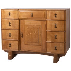 Oak Cabinet by Peter Waals with Wrought Iron Scroll Handles, England, circa 1930