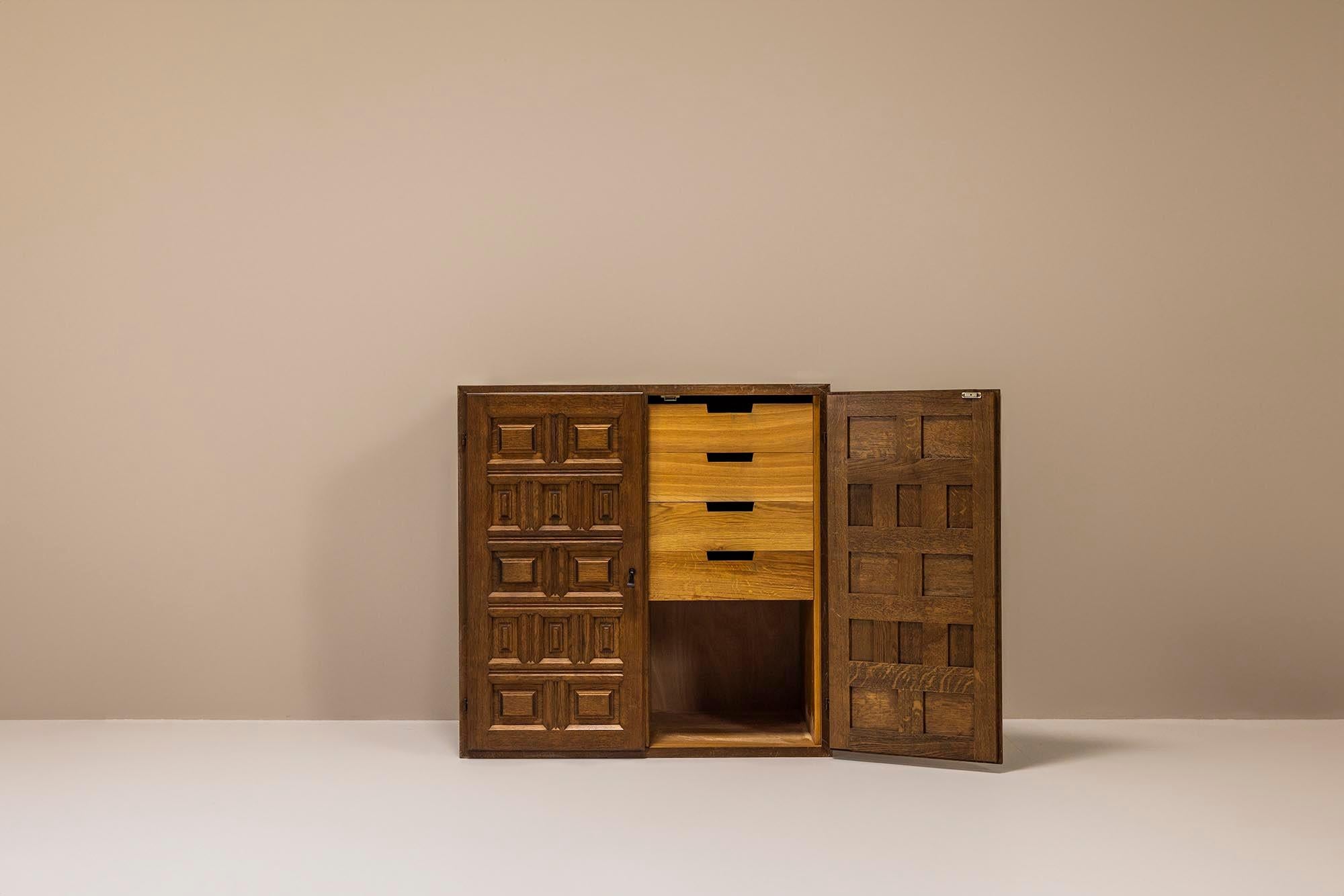 Late 20th Century Oak Cabinet in Spanish Brutalist Style, 1970s