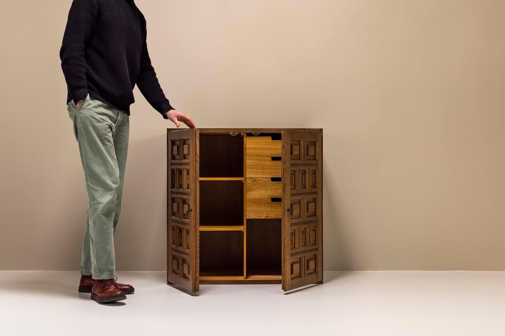 Oak Cabinet in Spanish Brutalist Style, 1970s 1