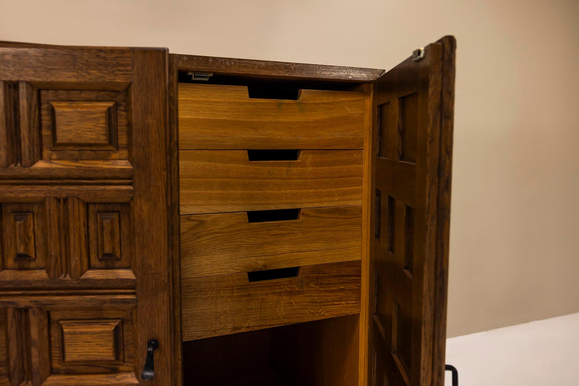 Oak Cabinet in Spanish Brutalist Style, 1970s 3