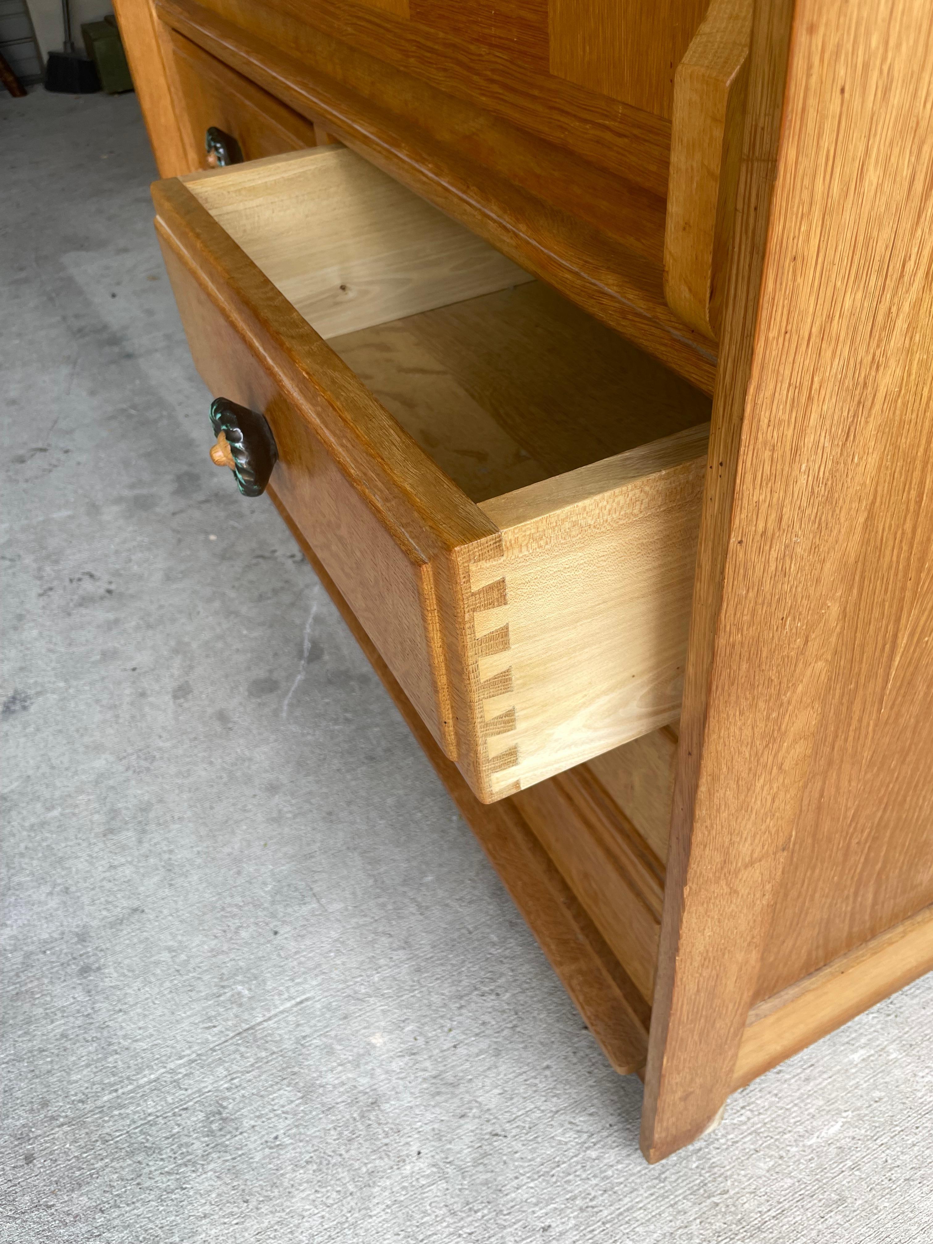 Oak Cabinet / Secretary by Guillerme et Chambron, France, 1960's In Good Condition In Austin, TX