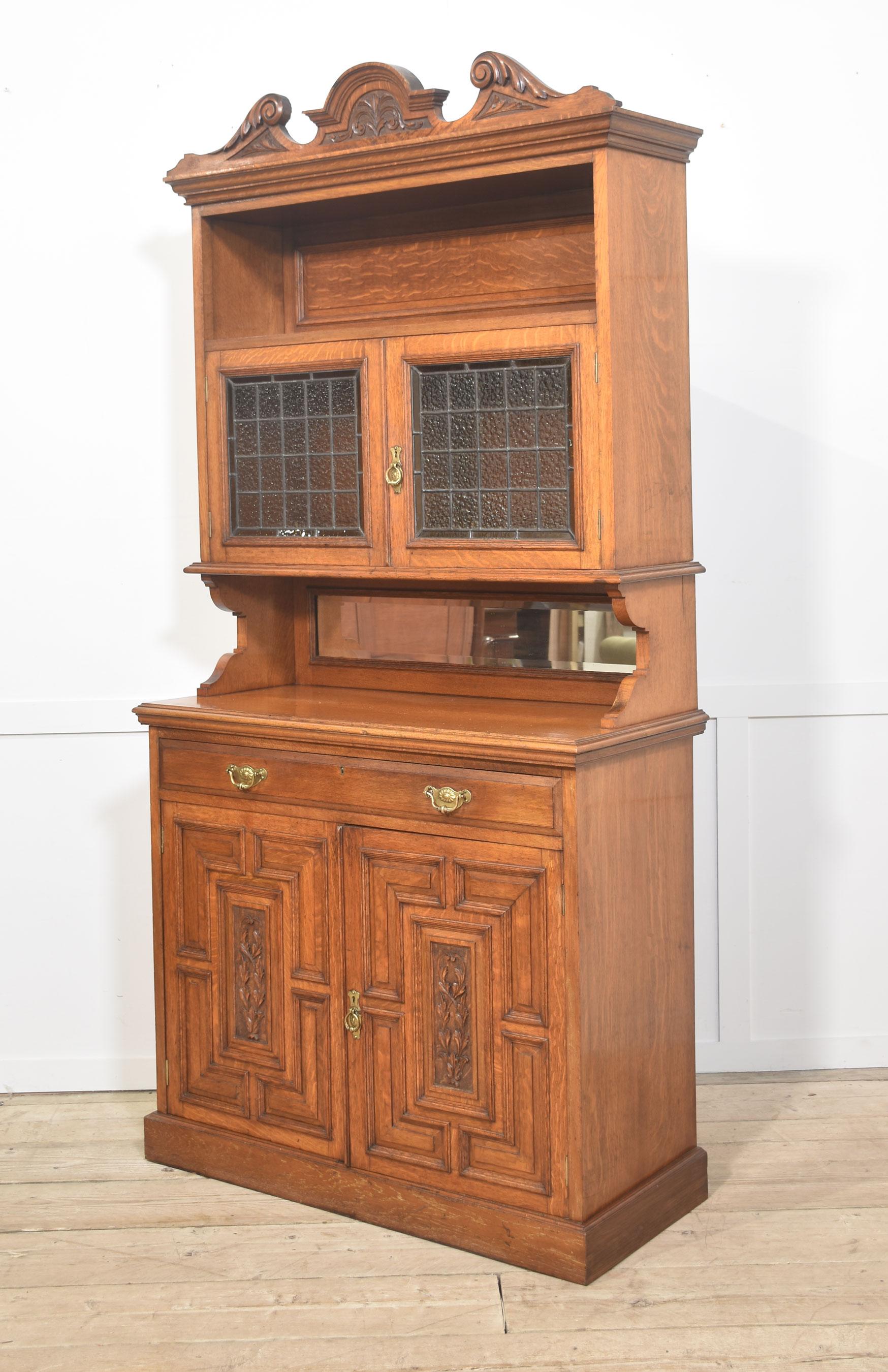 Mobile in Oak con ante in vetro piombato in vendita 5