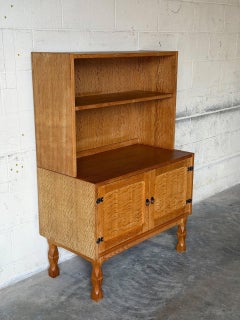 Oak Cabinet with Lower Doors and Shelves Vintage Mid-Century Modern 1960s