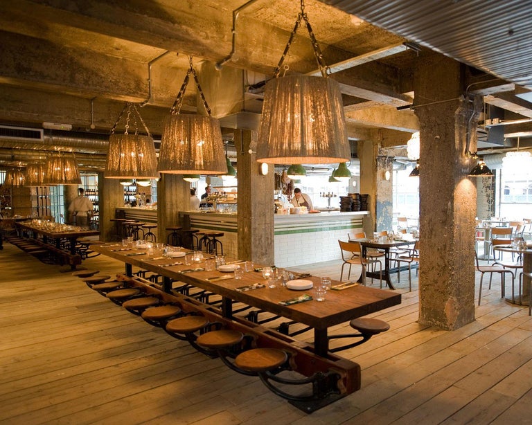 Oak Cafe Style Dining Table with Attached Swing Out Seats ...