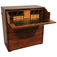 Oak Campaign / Military Chest of Drawers with Desk Drawer