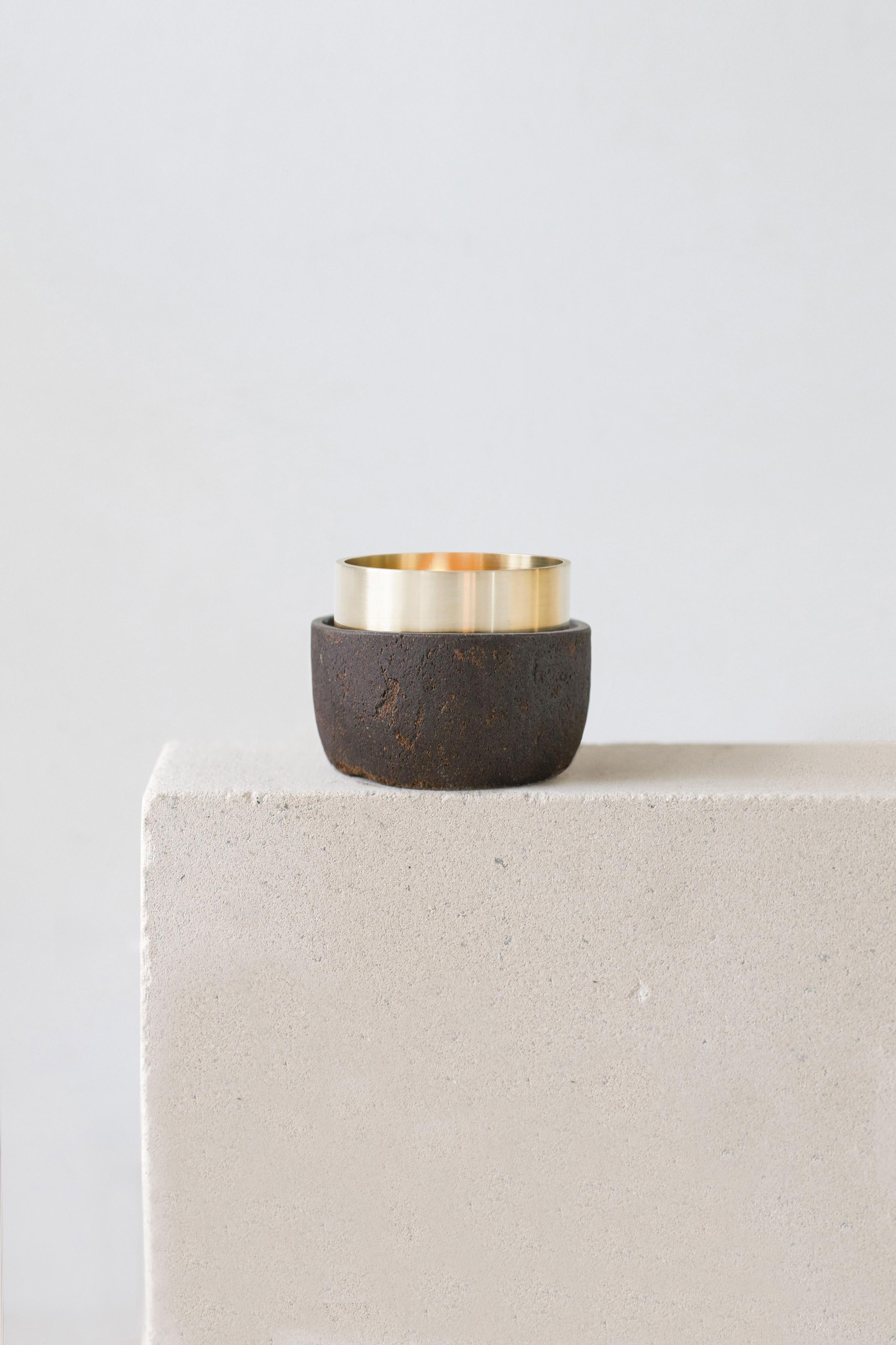 Oak candle holder by Evelina Kudabaite Studio
Handmade
Materials: oak, brass
Dimensions: H 55 mm x D 65 mm
Colour: dark brown
Notes: for dry use

Since 2015, product designer Evelina Kudabaite keeps on developing and making GIRIA objects.