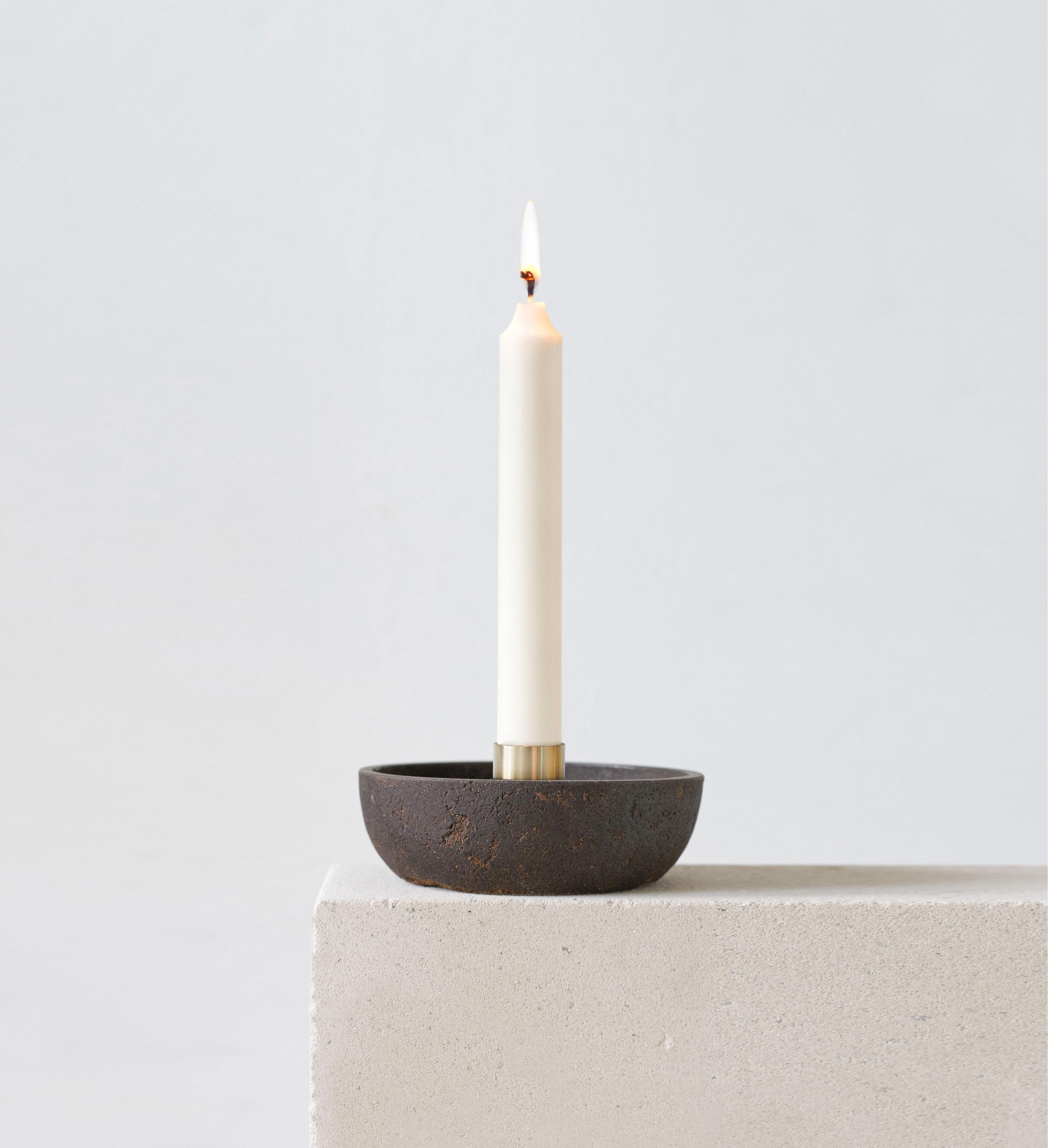 Oak candlestick holder by Evelina Kudabaite Studio
Handmade
Materials: oak, brass
Dimensions: H 45 mm x D 105 mm
Colour: dark brown
Notes: for dry use

Since 2015, product designer Evelina Kudabaite keeps on developing and making GIRIA