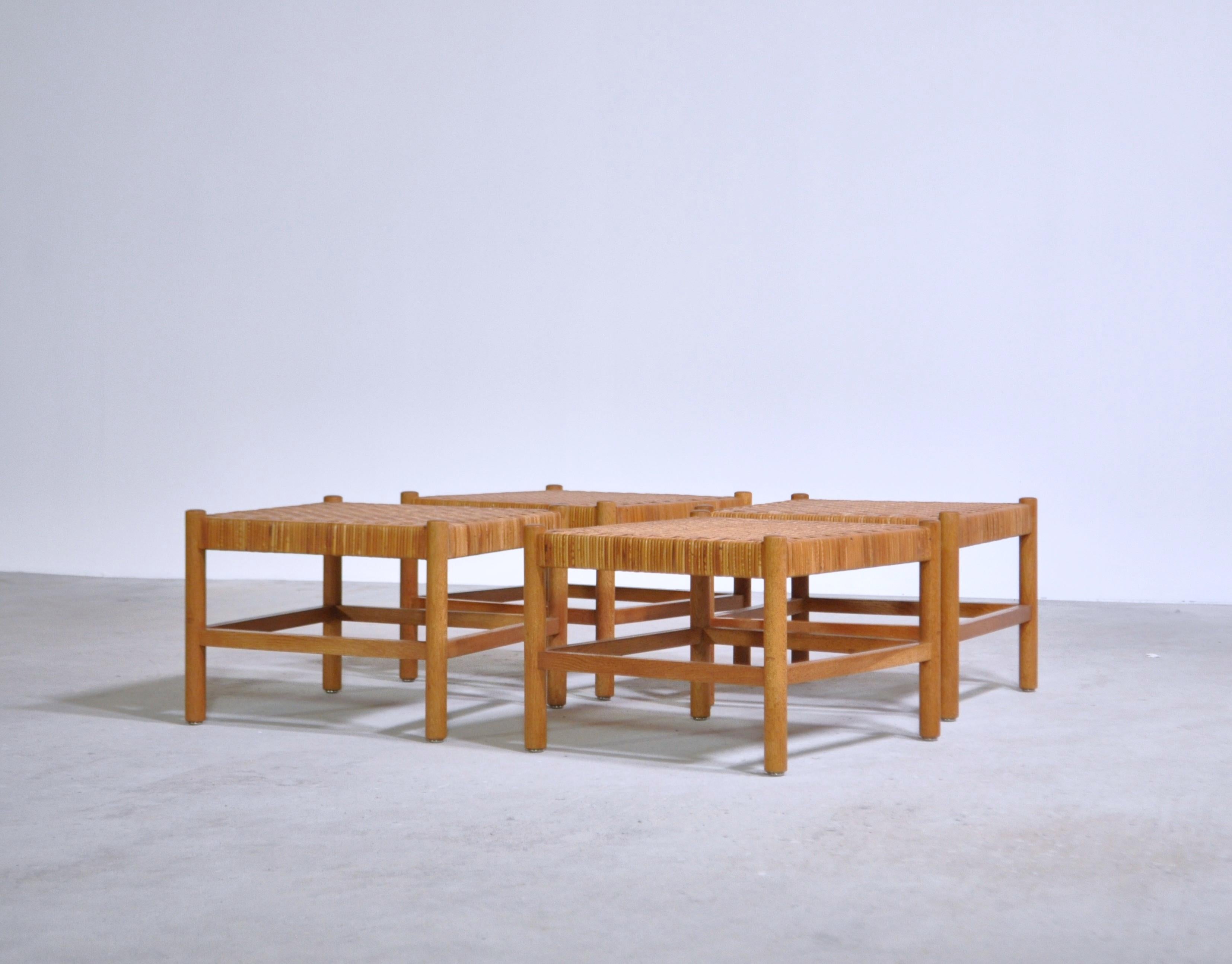 Oak & Cane Table and Stool Set by Axel Thygesen for Interna Danish Modern, 1950s 8