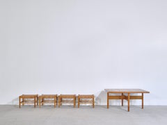 Oak & Cane Table and Stool Set by Axel Thygesen for Interna Danish Modern, 1950s