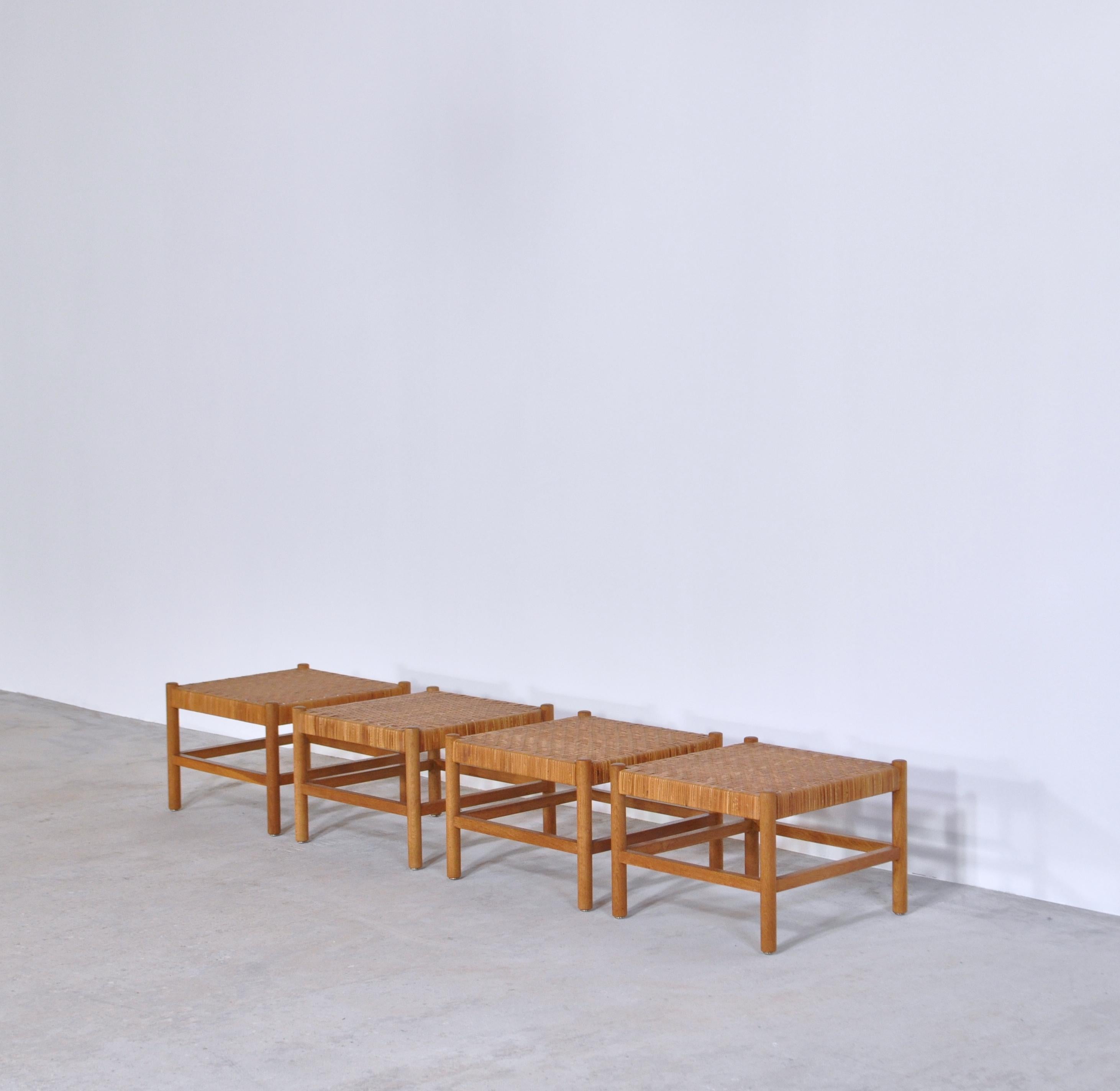 Oak & Cane Table and Stool Set by Axel Thygesen for Interna Danish Modern, 1950s 1