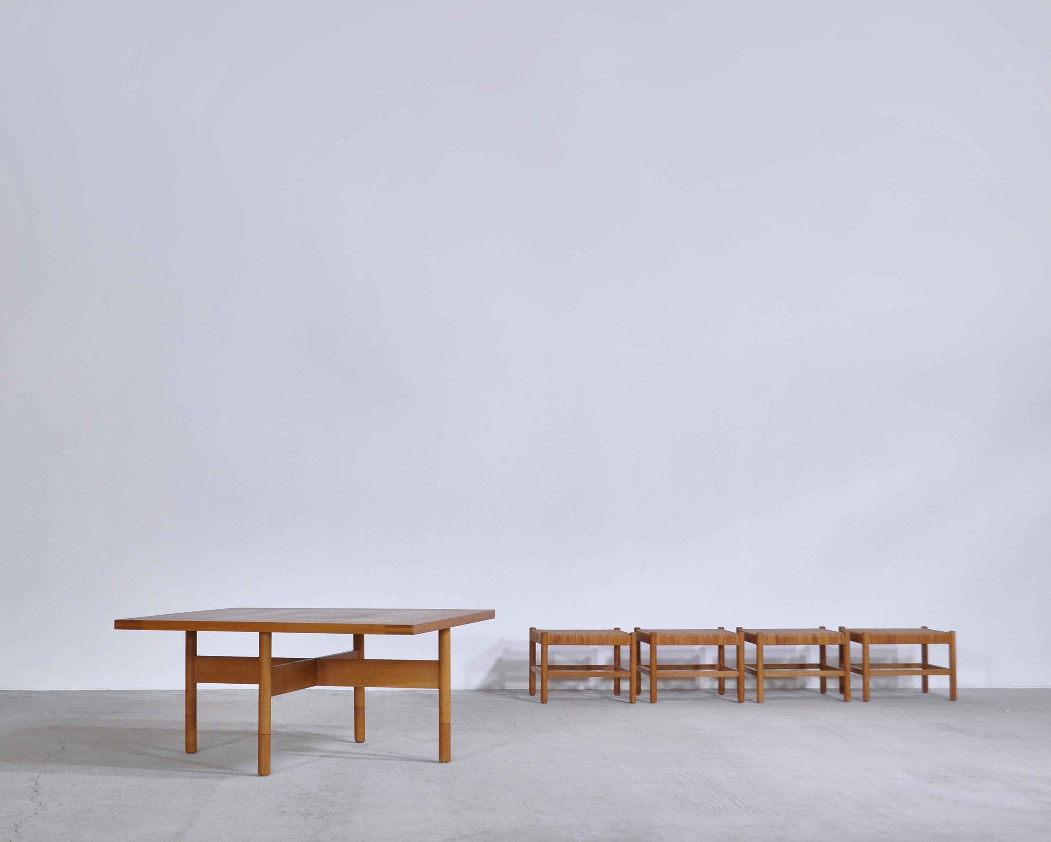 Oak & Cane Table and Stool Set by Axel Thygesen for Interna Danish Modern, 1950s 2