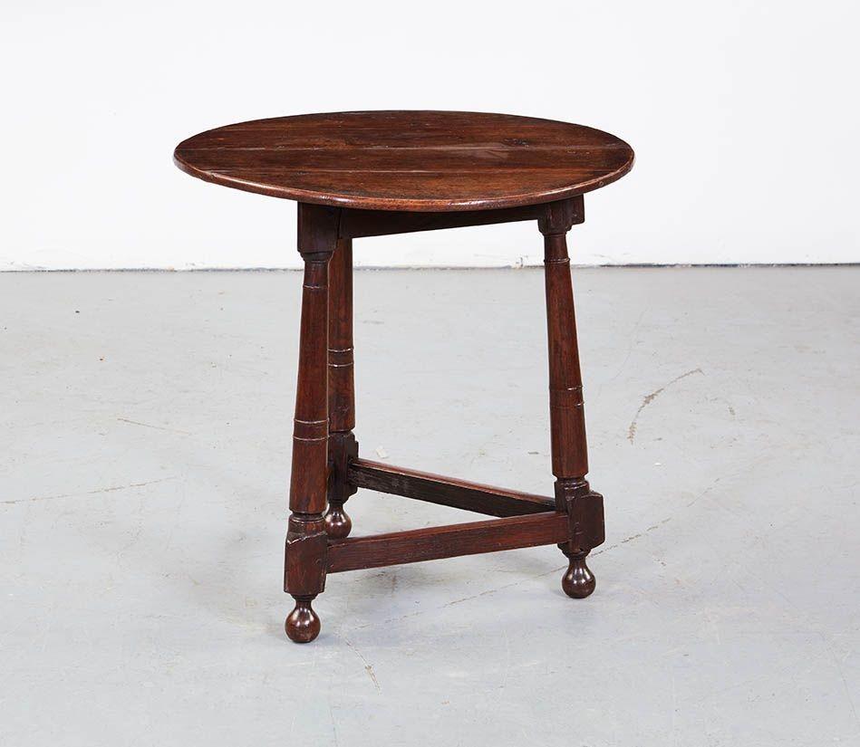 18th Century and Earlier Oak Cannon Barrel Cricket Table For Sale