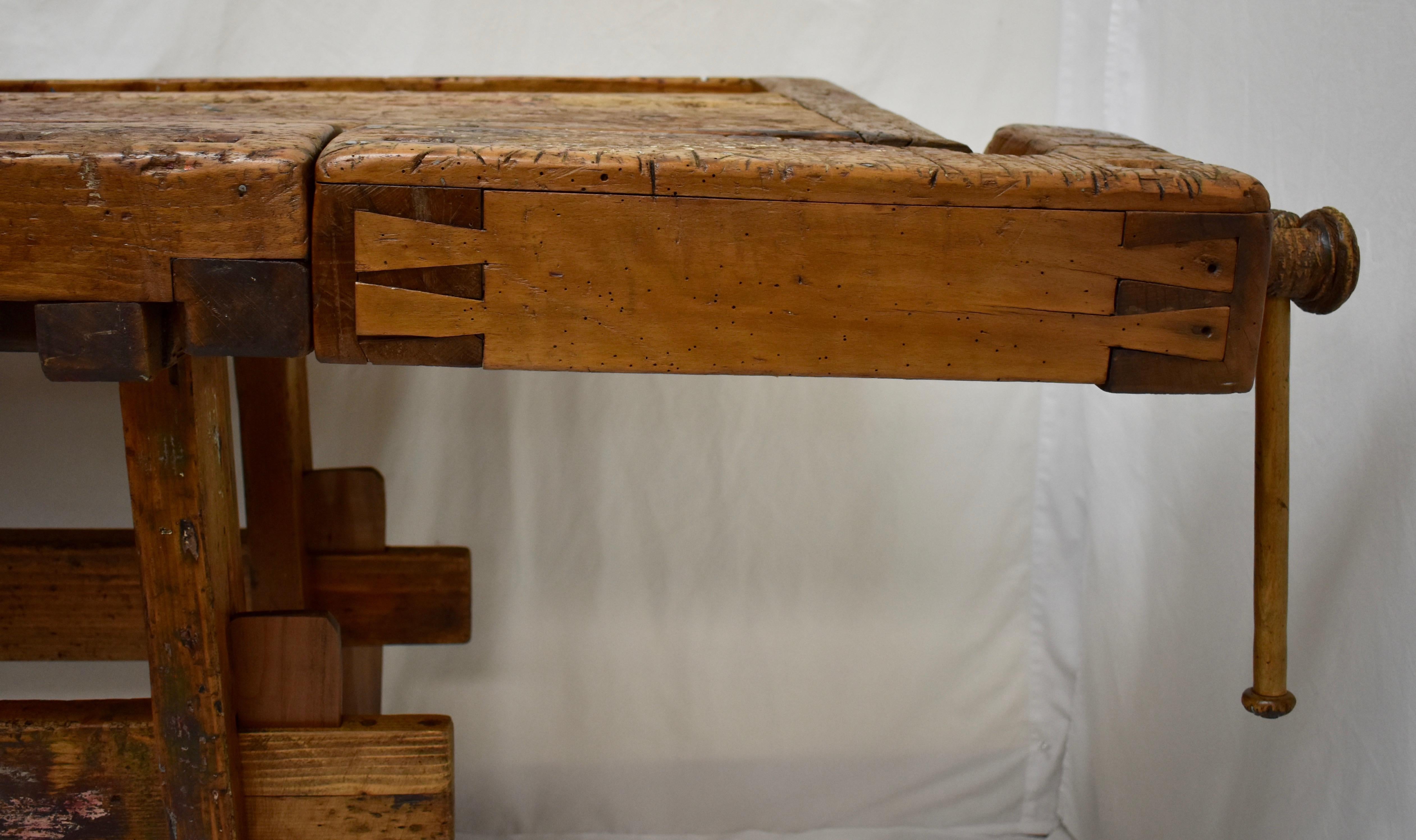 Polished Oak Carpenter's and Joiner's Work Bench